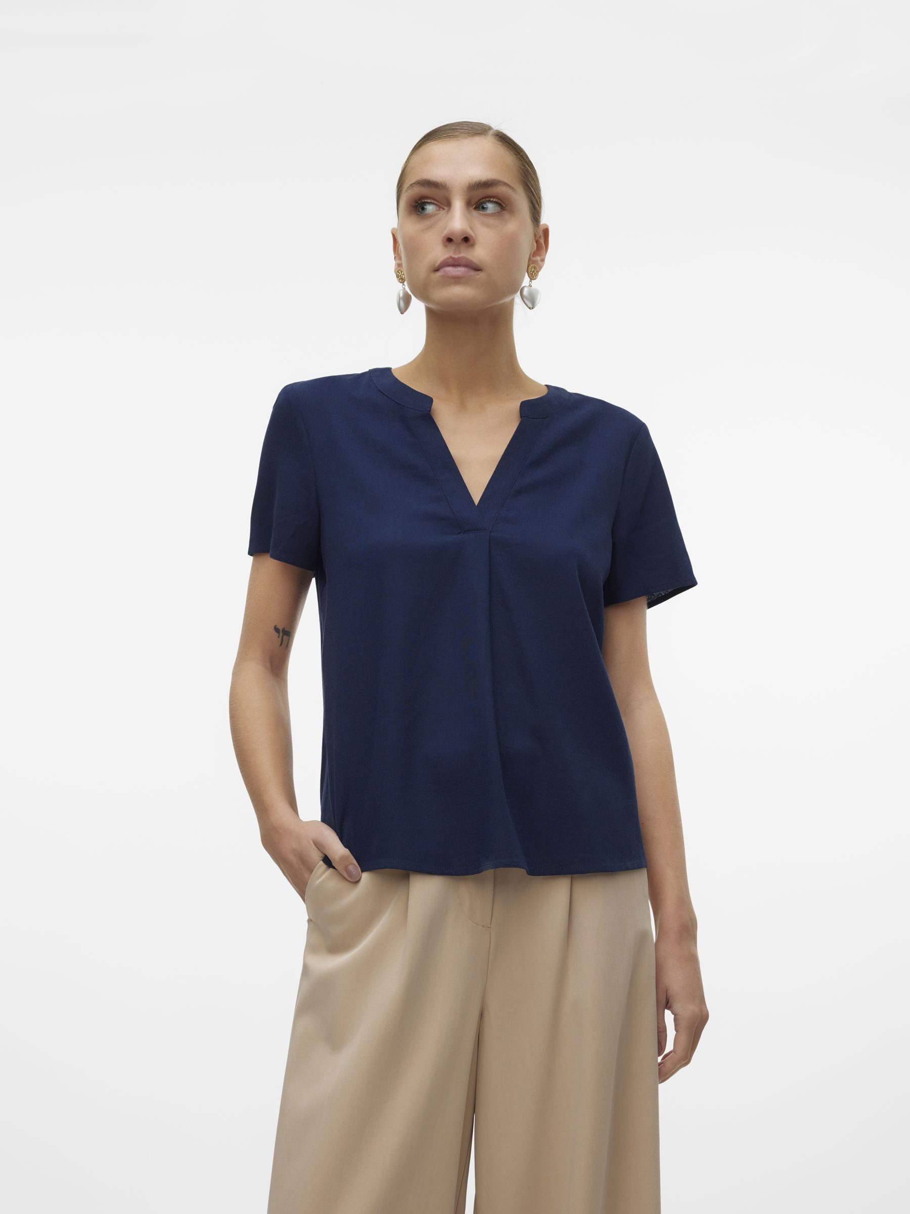 Vero Moda Shirt VMMYMILO SS V-NECK TOP WVN GA dames t-shirts maat S (36) blauw