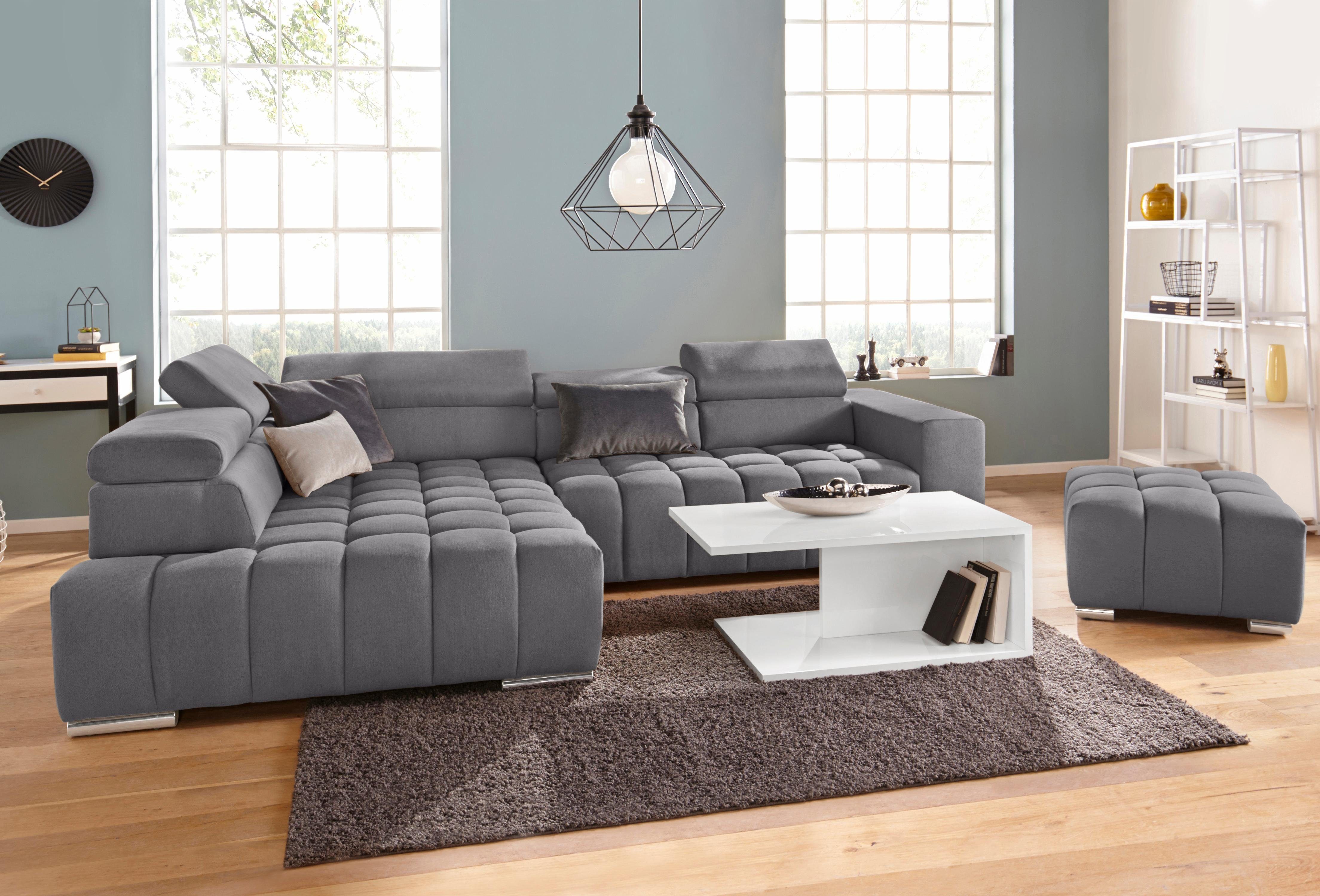 exxpo - sofa fashion Hoekbank Elias, actuele kruissteek in de zitting, comfortabel, L-vorm met verstelbare hoofdsteun resp. rugleuning, naar keuze met slaapfunctie