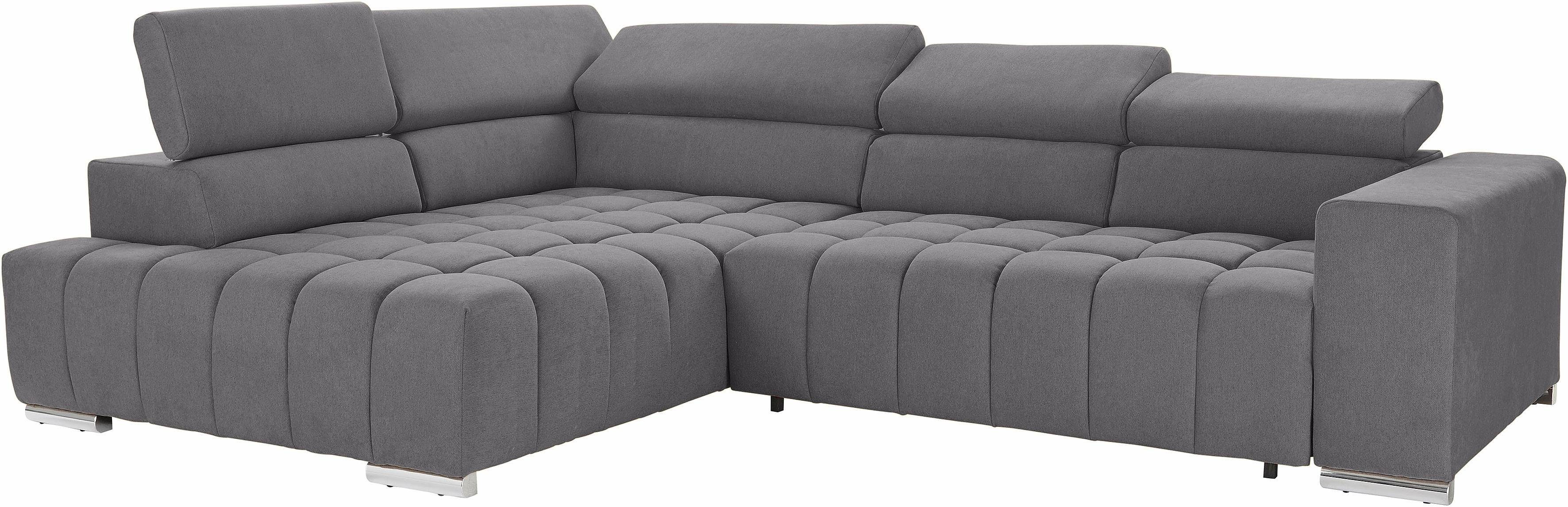 exxpo - sofa fashion Hoekbank Elias, actuele kruissteek in de zitting, comfortabel, L-vorm met verstelbare hoofdsteun resp. rugleuning, naar keuze met slaapfunctie