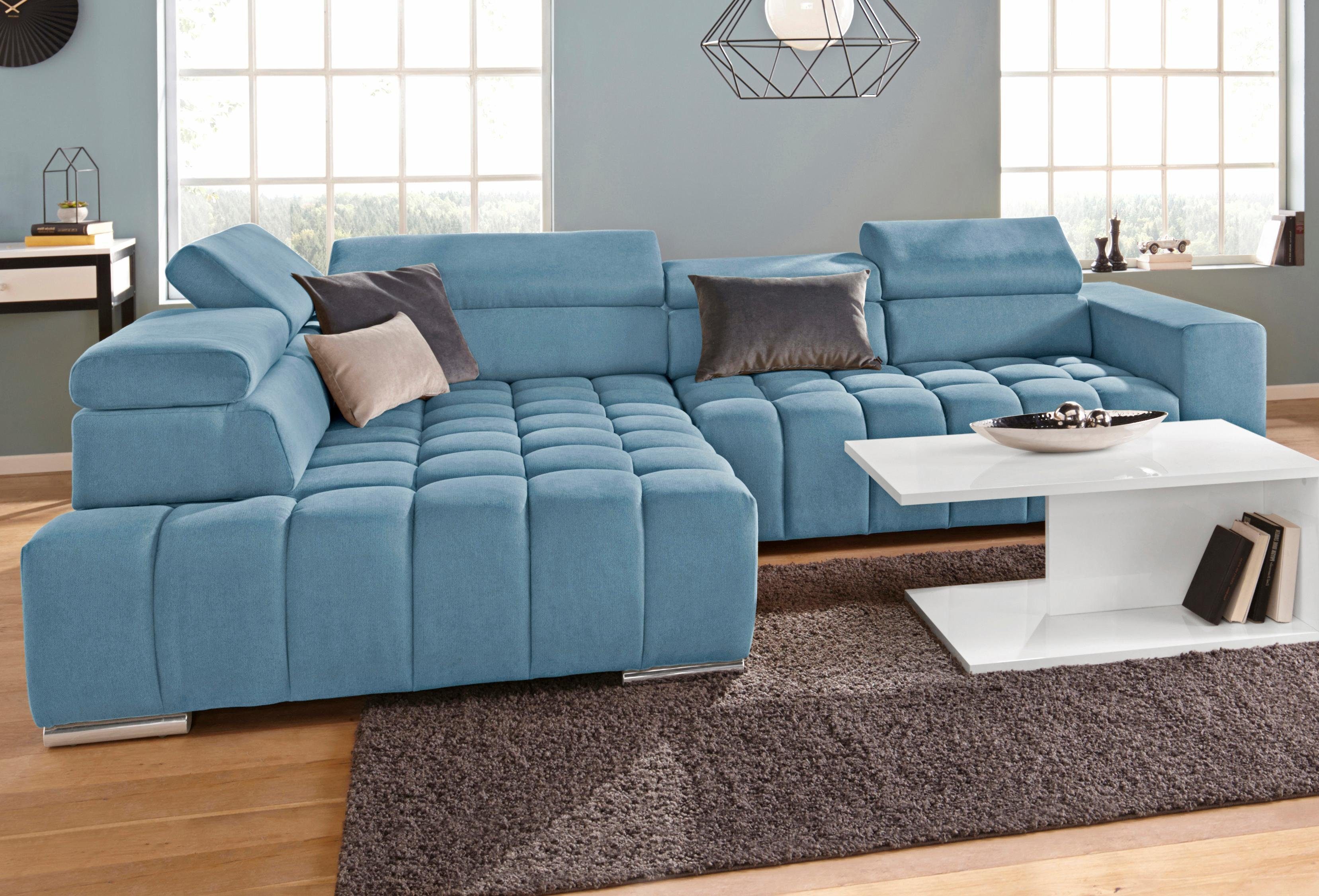 Exxpo - sofa fashion Hoekbank Elias, actuele kruissteek in de zitting, comfortabel, L-vorm met verstelbare hoofdsteun resp. rugleuning, naar keuze met slaapfunctie