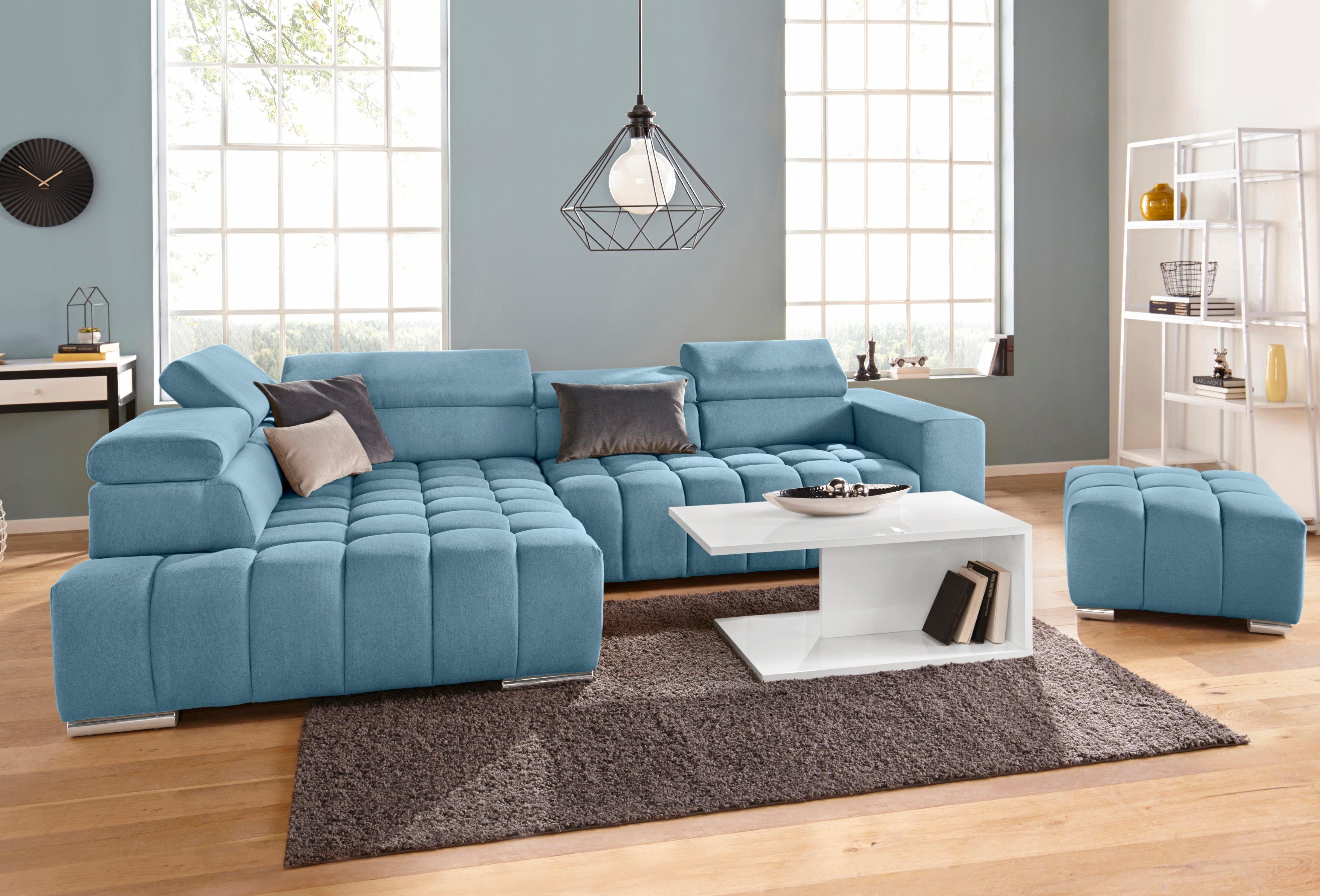 exxpo - sofa fashion Hoekbank Elias, actuele kruissteek in de zitting, comfortabel, L-vorm met verstelbare hoofdsteun resp. rugleuning, naar keuze met slaapfunctie
