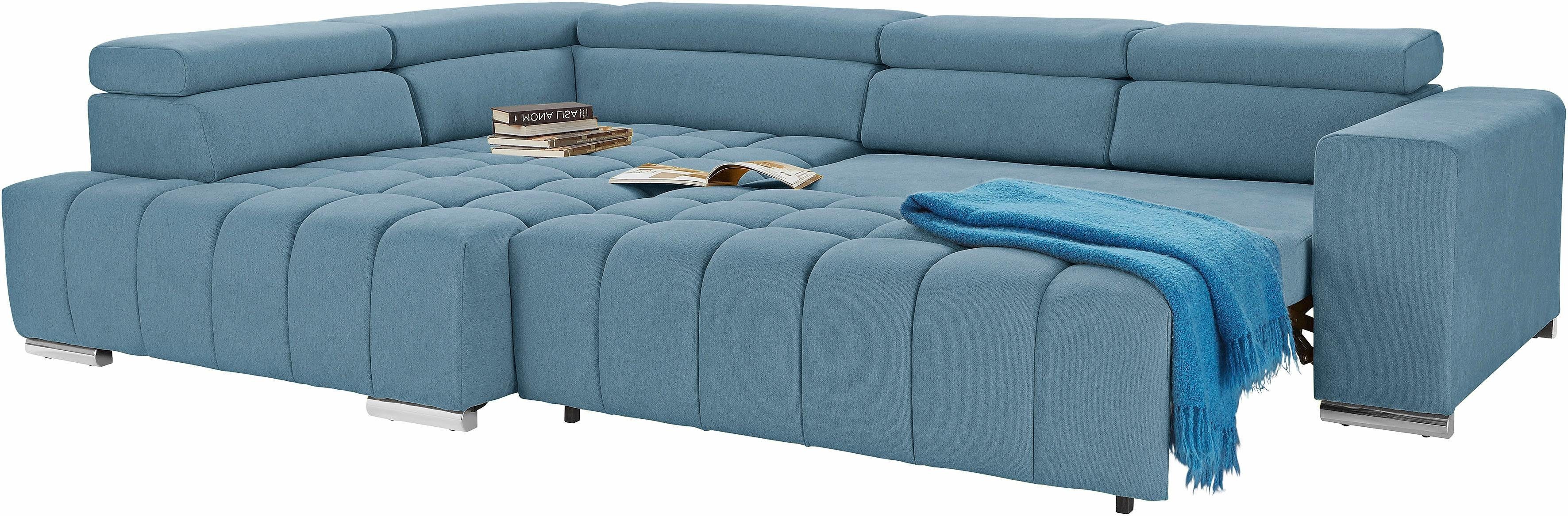 exxpo - sofa fashion Hoekbank Elias, actuele kruissteek in de zitting, comfortabel, L-vorm met verstelbare hoofdsteun resp. rugleuning, naar keuze met slaapfunctie