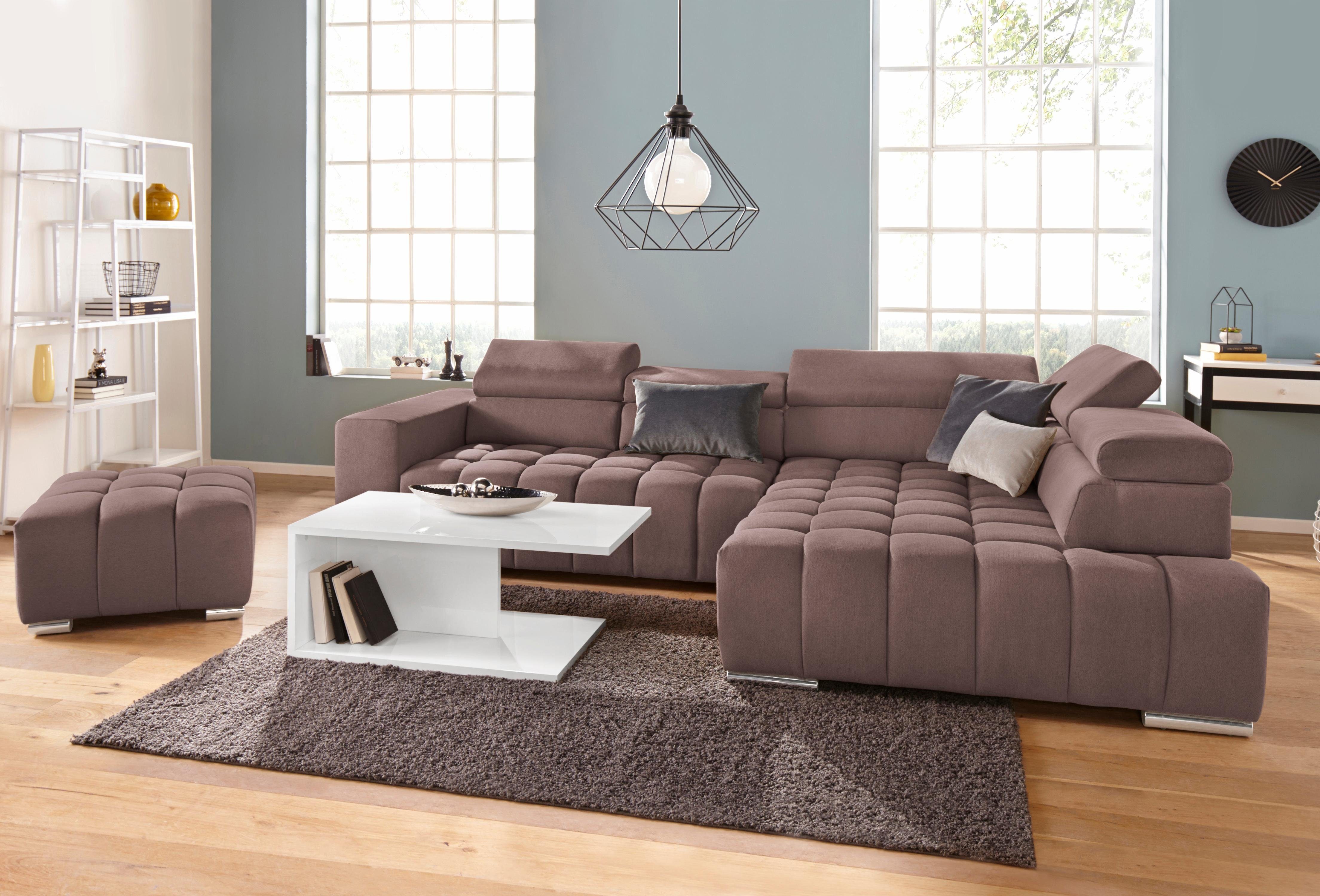 exxpo - sofa fashion Hoekbank Elias, actuele kruissteek in de zitting, comfortabel, L-vorm met verstelbare hoofdsteun resp. rugleuning, naar keuze met slaapfunctie