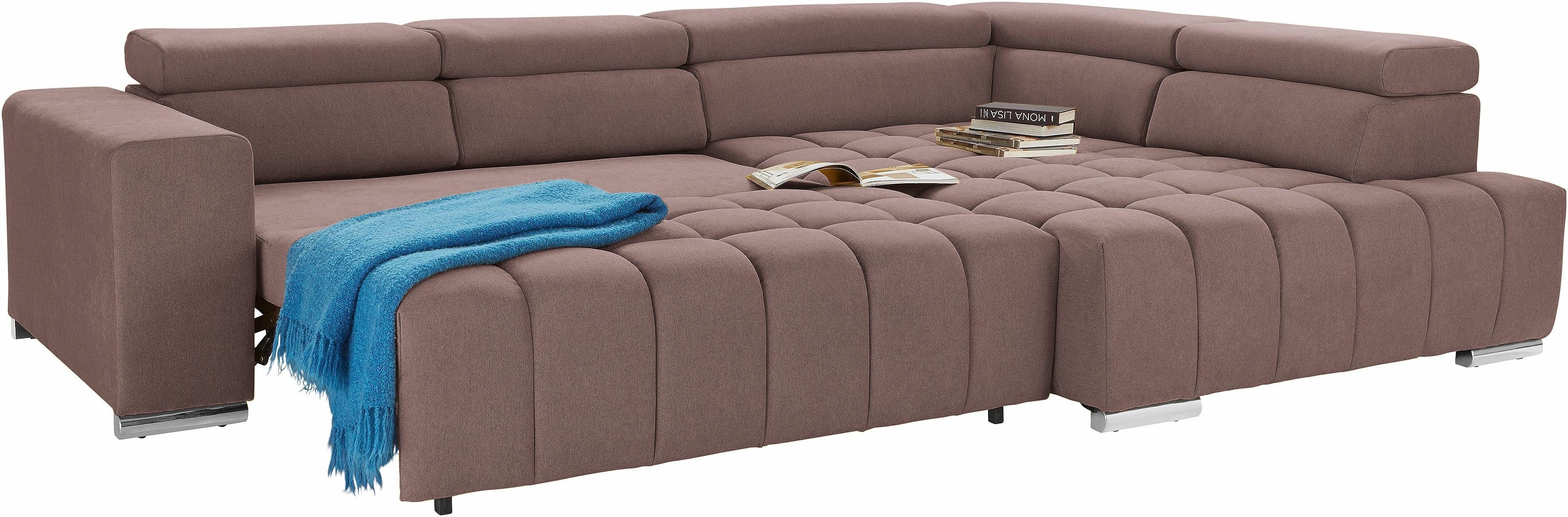 exxpo - sofa fashion Hoekbank Elias, actuele kruissteek in de zitting, comfortabel, L-vorm met verstelbare hoofdsteun resp. rugleuning, naar keuze met slaapfunctie