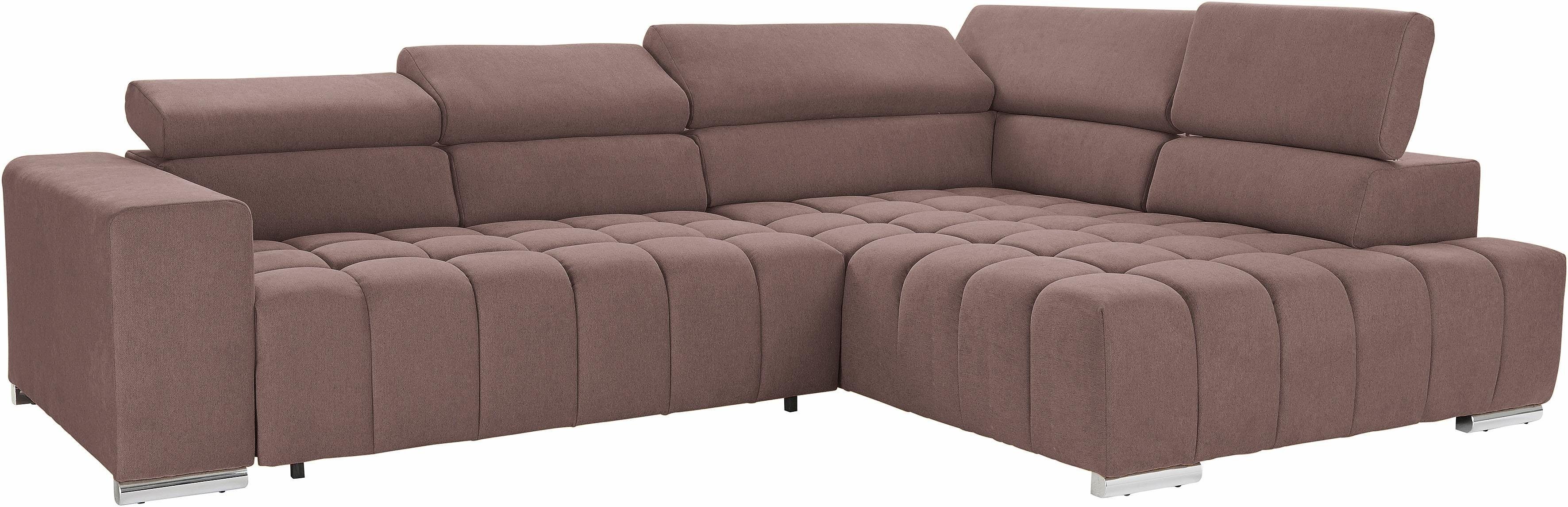 exxpo - sofa fashion Hoekbank Elias, actuele kruissteek in de zitting, comfortabel, L-vorm met verstelbare hoofdsteun resp. rugleuning, naar keuze met slaapfunctie