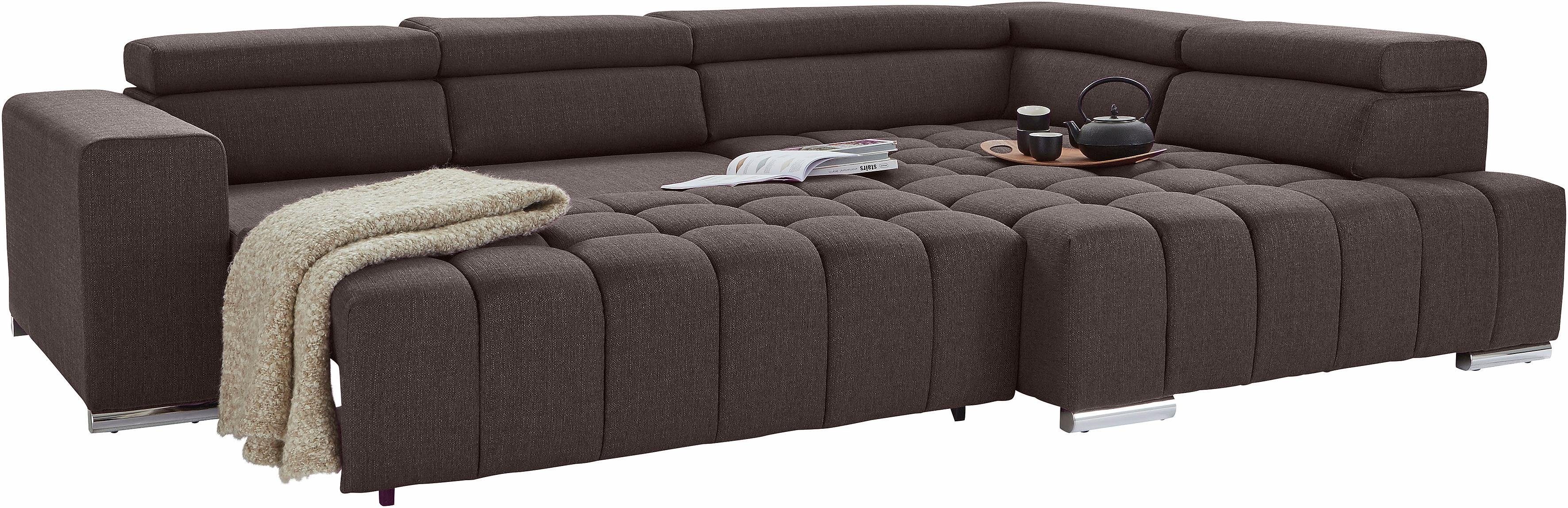 exxpo - sofa fashion Hoekbank Elias, actuele kruissteek in de zitting, comfortabel, L-vorm met verstelbare hoofdsteun resp. rugleuning, naar keuze met slaapfunctie