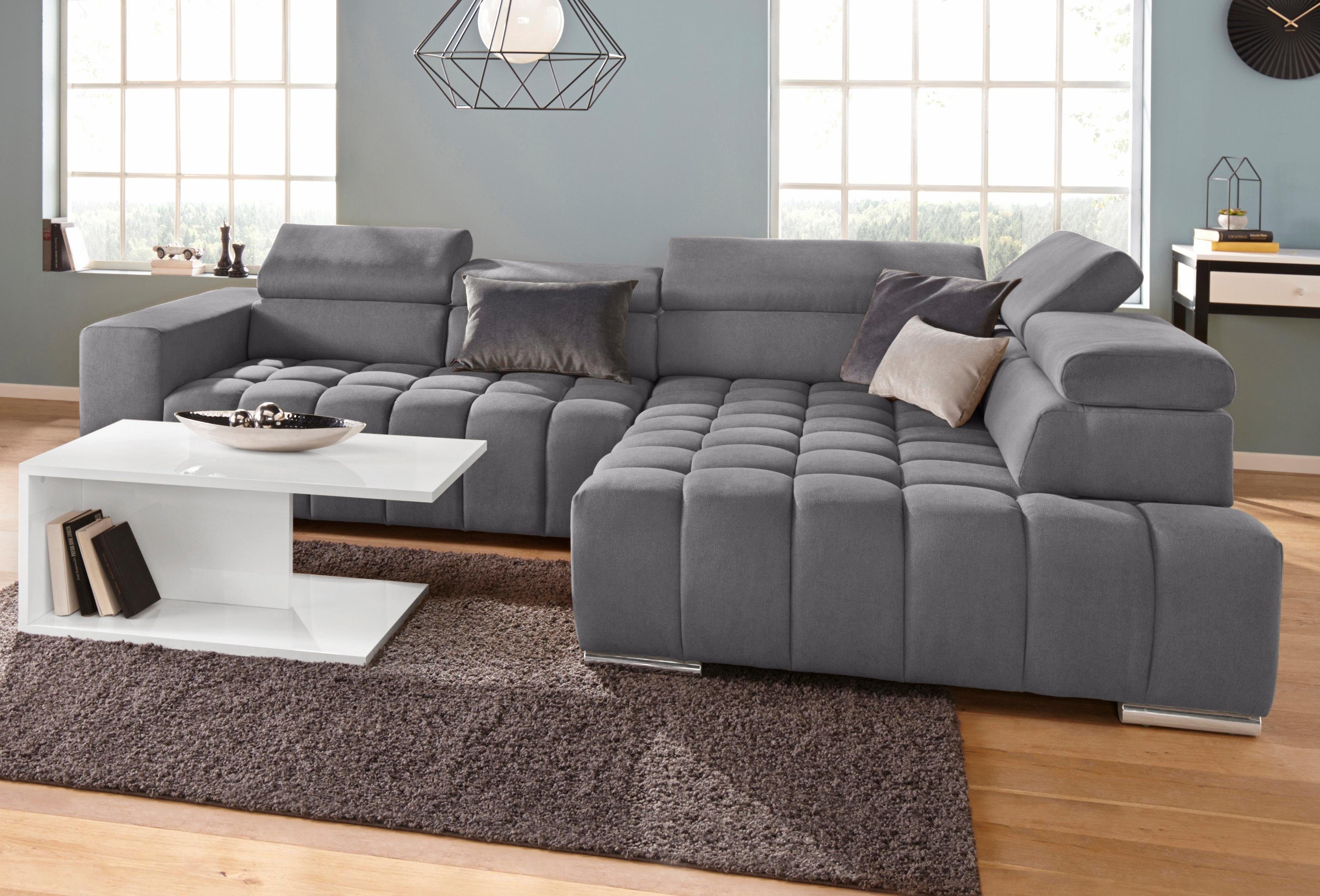 exxpo - sofa fashion Hoekbank Elias, actuele kruissteek in de zitting, comfortabel, L-vorm met verstelbare hoofdsteun resp. rugleuning, naar keuze met