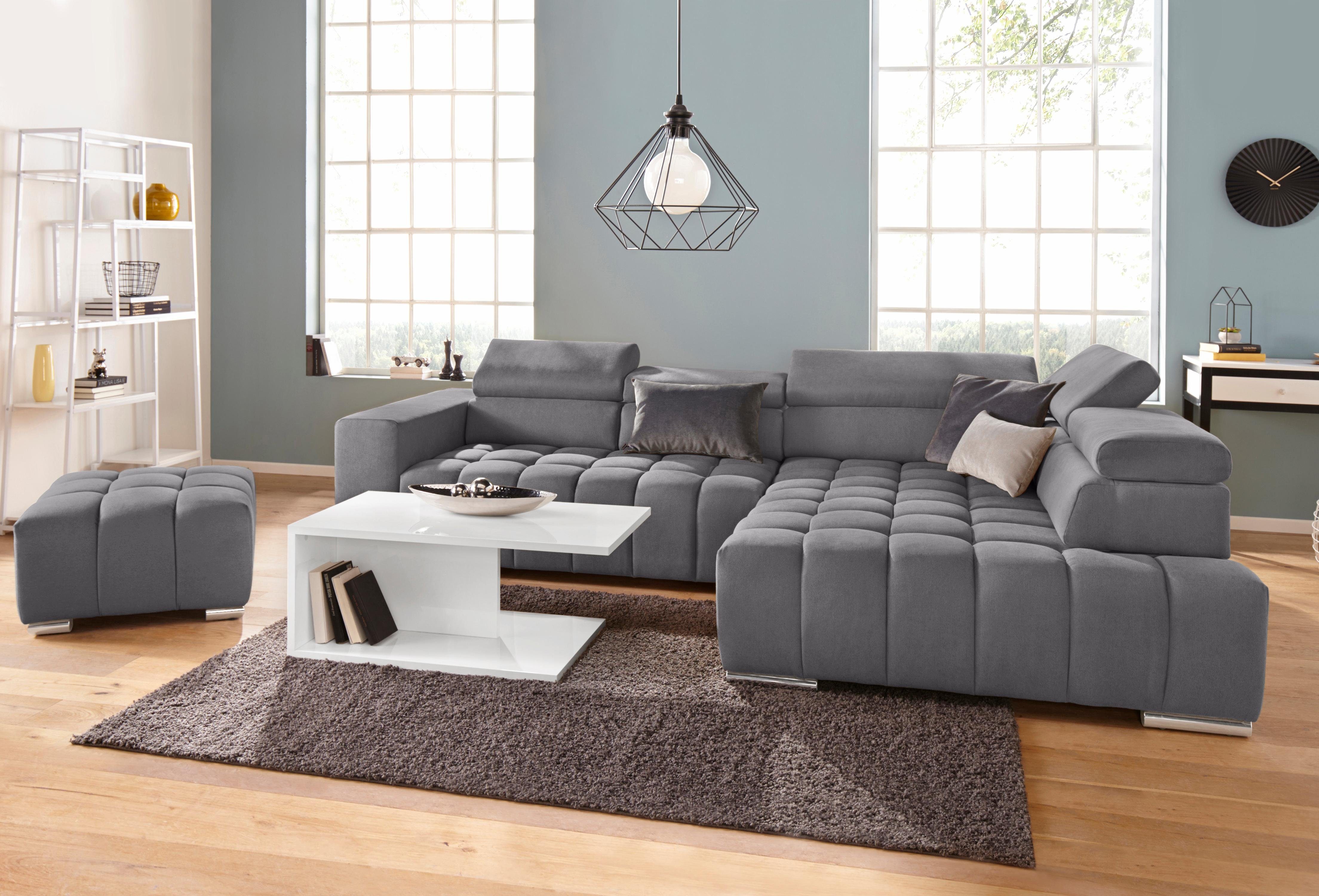 exxpo - sofa fashion Hoekbank Elias, actuele kruissteek in de zitting, comfortabel, L-vorm met verstelbare hoofdsteun resp. rugleuning, naar keuze met slaapfunctie