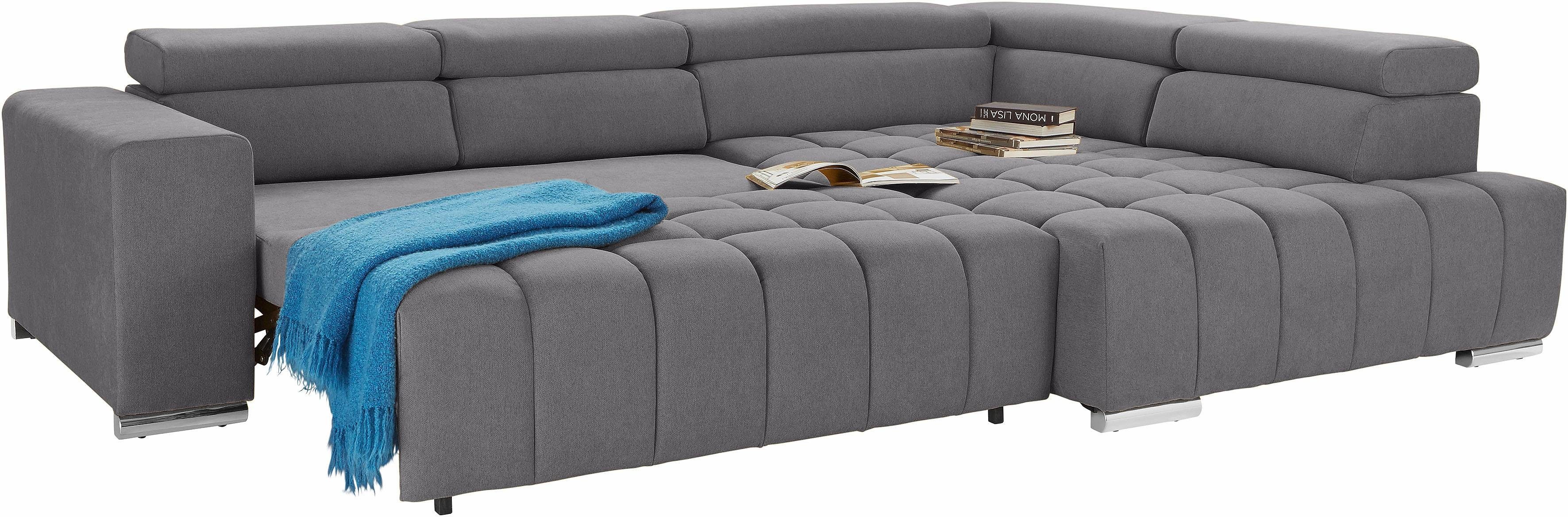 exxpo - sofa fashion Hoekbank Elias, actuele kruissteek in de zitting, comfortabel, L-vorm met verstelbare hoofdsteun resp. rugleuning, naar keuze met slaapfunctie