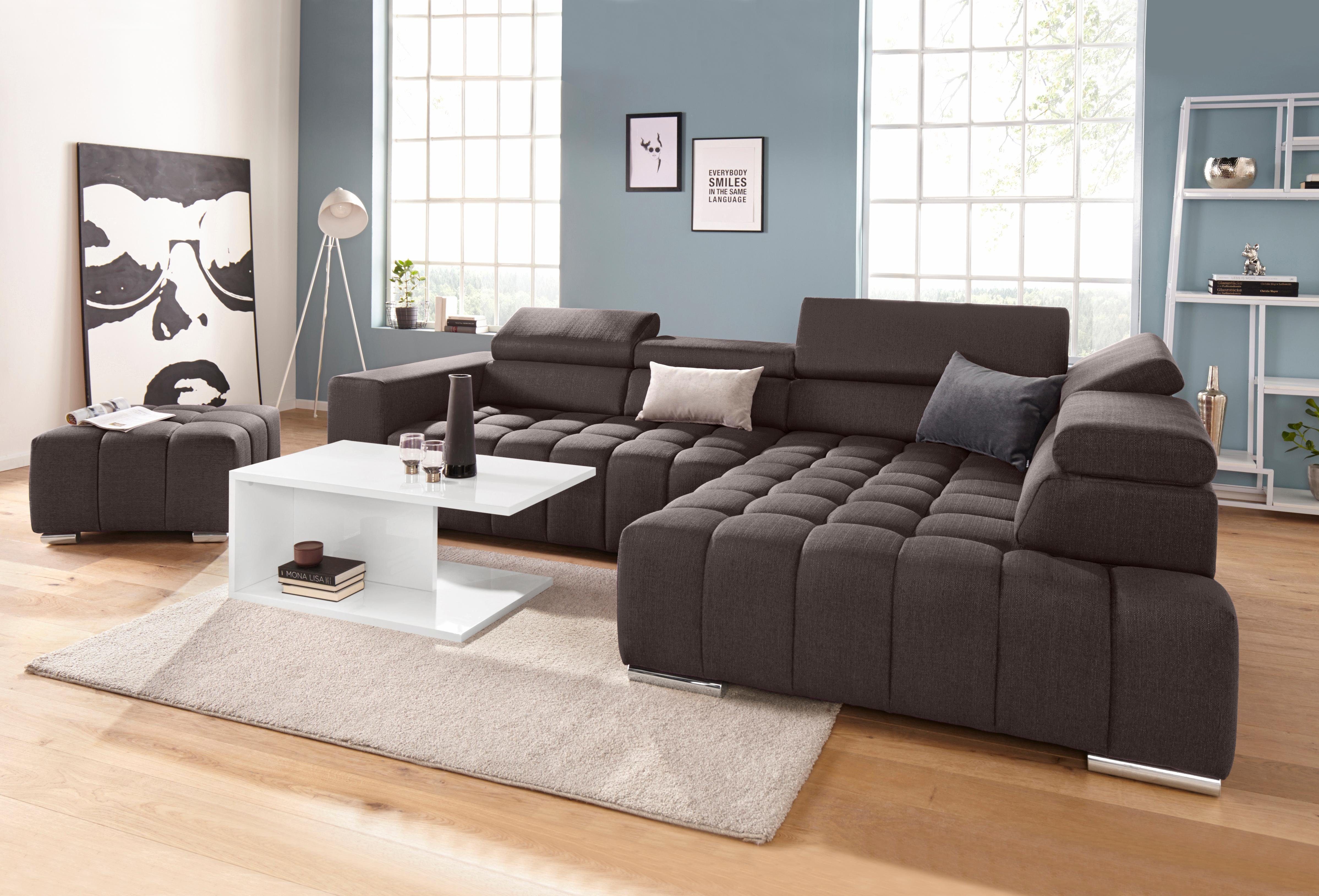 exxpo - sofa fashion Hoekbank Elias, actuele kruissteek in de zitting, comfortabel, L-vorm met verstelbare hoofdsteun resp. rugleuning, naar keuze met slaapfunctie