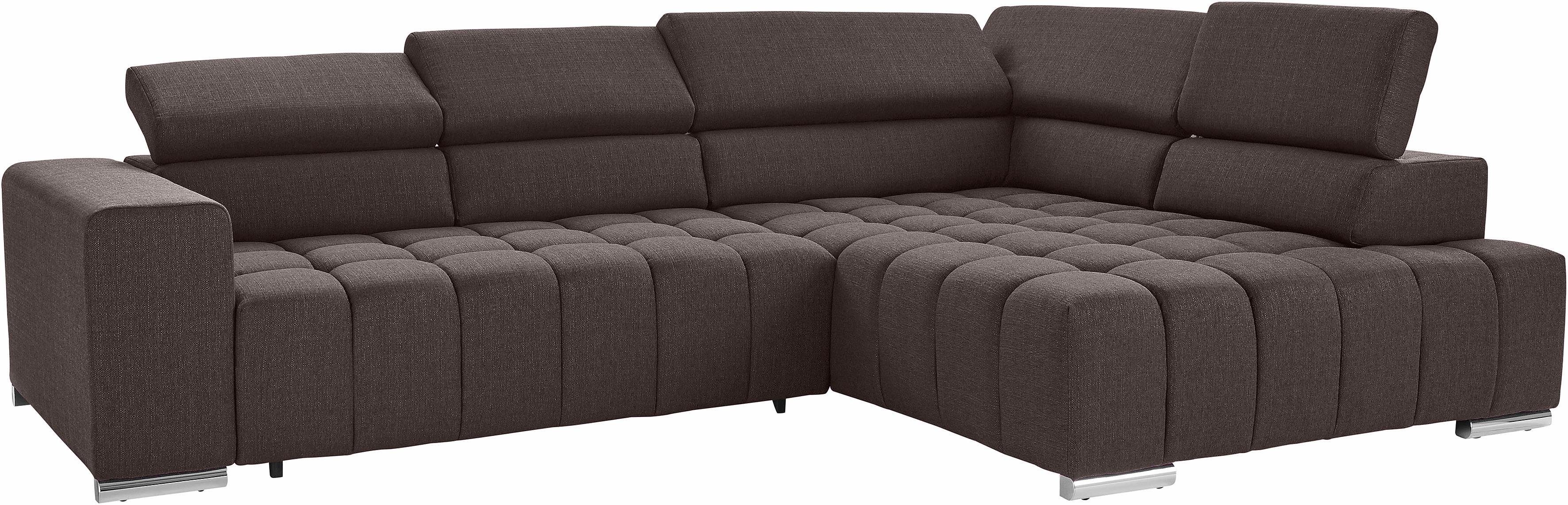 exxpo - sofa fashion Hoekbank Elias, actuele kruissteek in de zitting, comfortabel, L-vorm met verstelbare hoofdsteun resp. rugleuning, naar keuze met slaapfunctie
