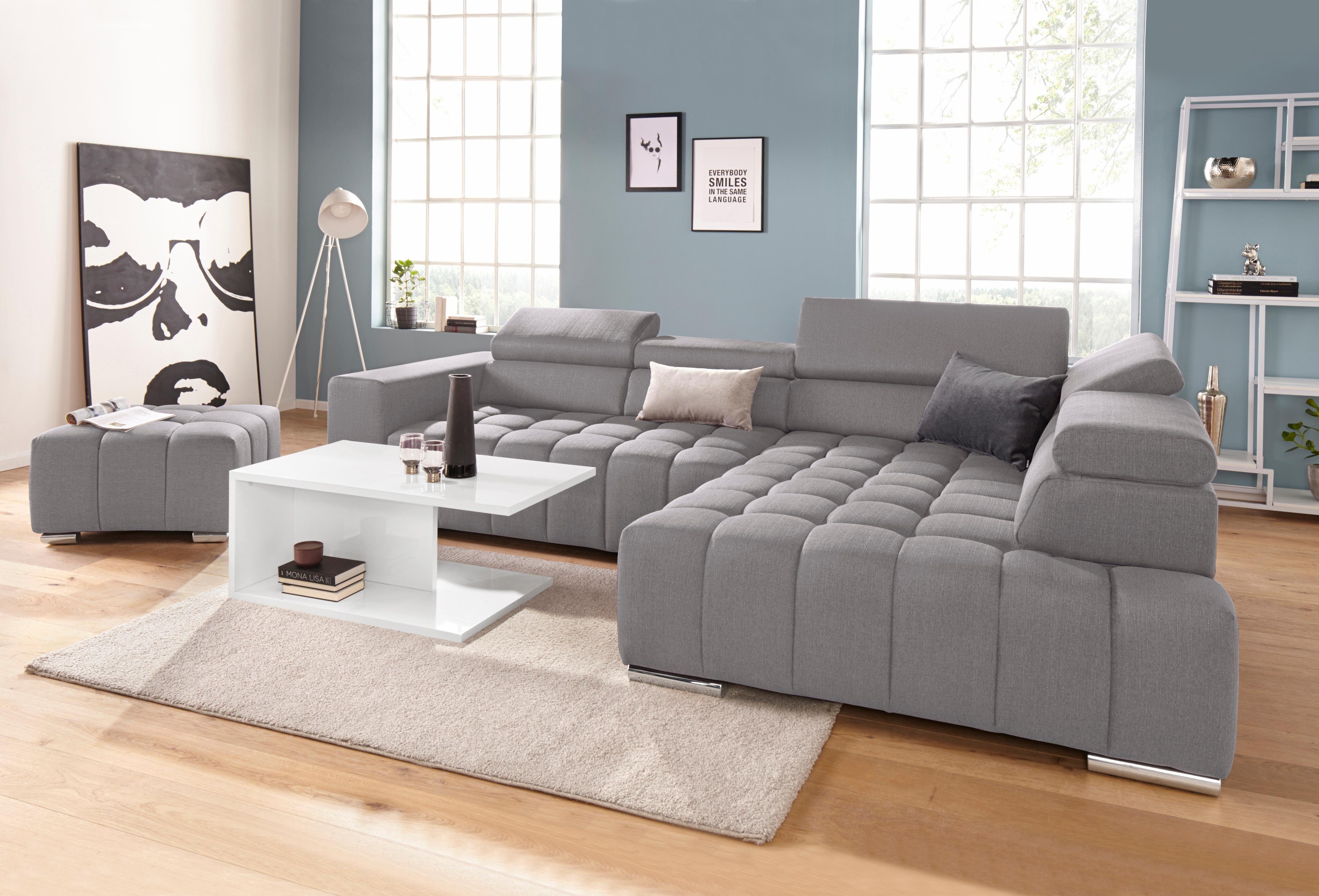 exxpo - sofa fashion Hoekbank Elias, actuele kruissteek in de zitting, comfortabel, L-vorm met verstelbare hoofdsteun resp. rugleuning, naar keuze met slaapfunctie
