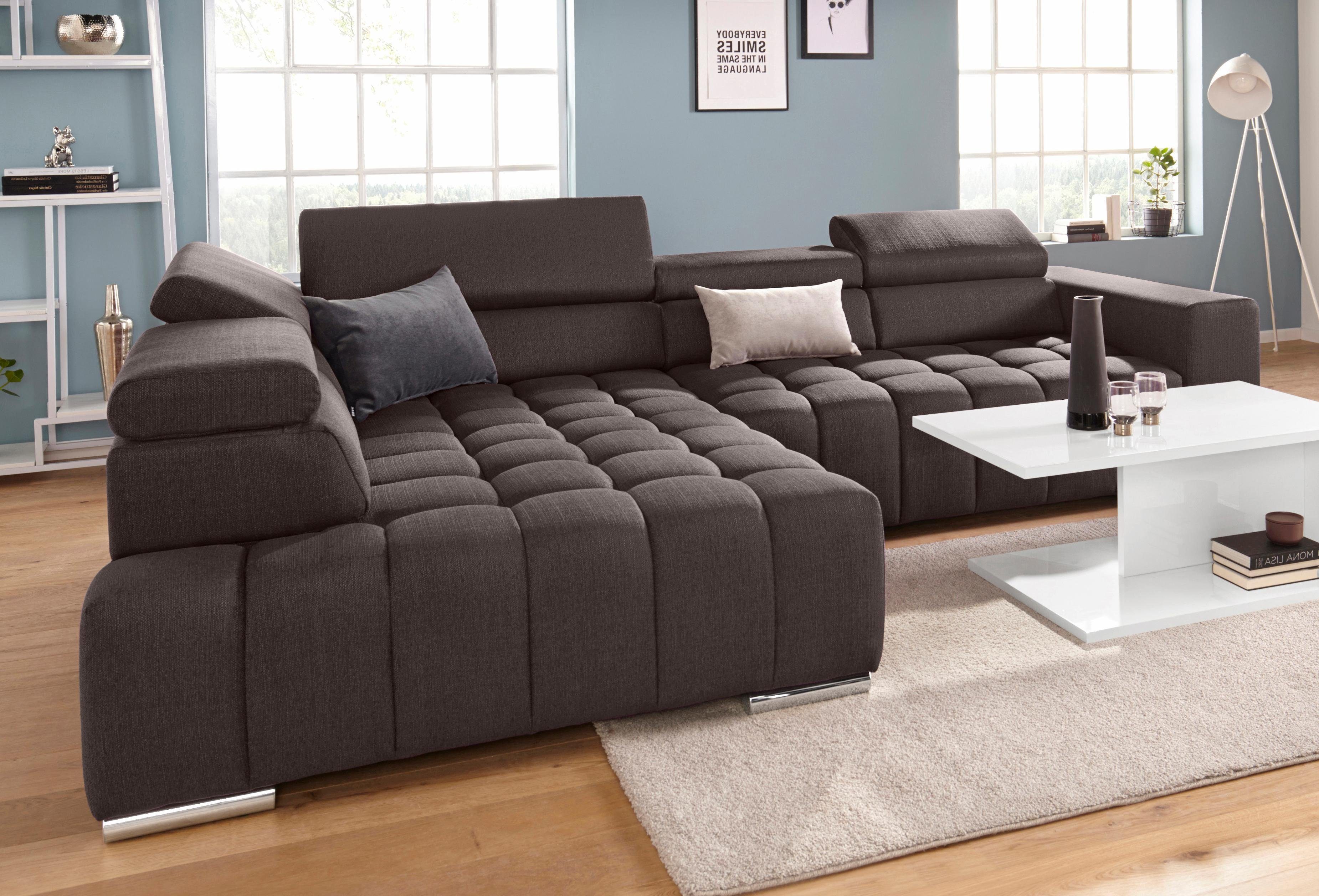 Exxpo - sofa fashion Hoekbank Elias, actuele kruissteek in de zitting, comfortabel, L-vorm met verstelbare hoofdsteun resp. rugleuning, naar keuze met slaapfunctie