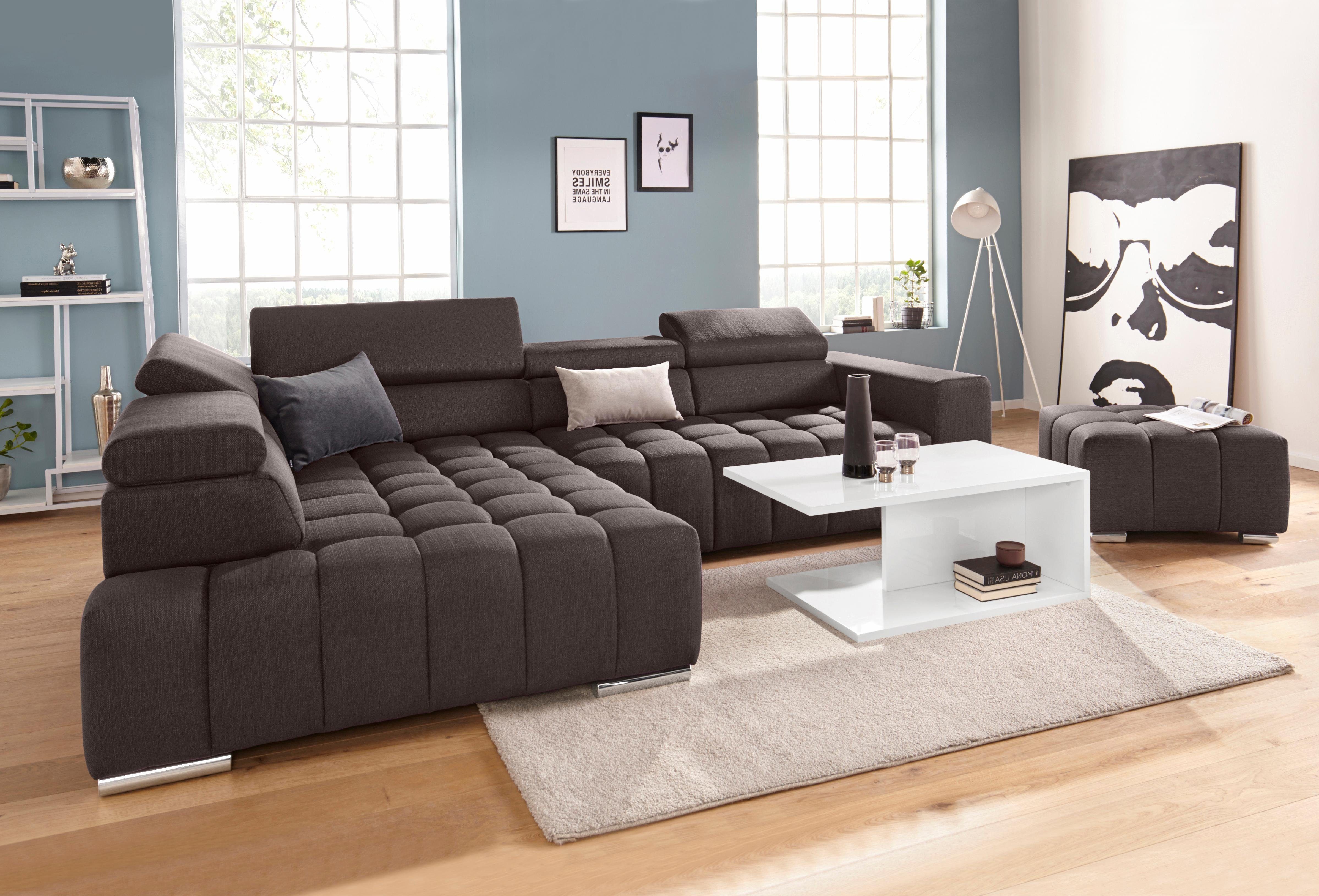 exxpo - sofa fashion Hoekbank Elias, actuele kruissteek in de zitting, comfortabel, L-vorm met verstelbare hoofdsteun resp. rugleuning, naar keuze met slaapfunctie
