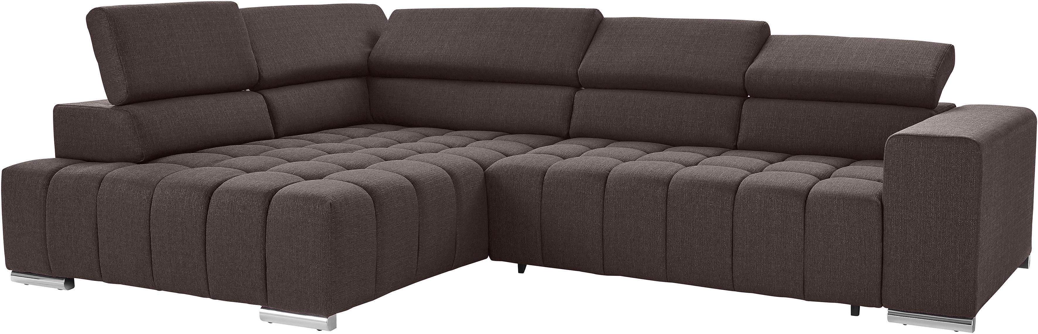 exxpo - sofa fashion Hoekbank Elias, actuele kruissteek in de zitting, comfortabel, L-vorm met verstelbare hoofdsteun resp. rugleuning, naar keuze met slaapfunctie