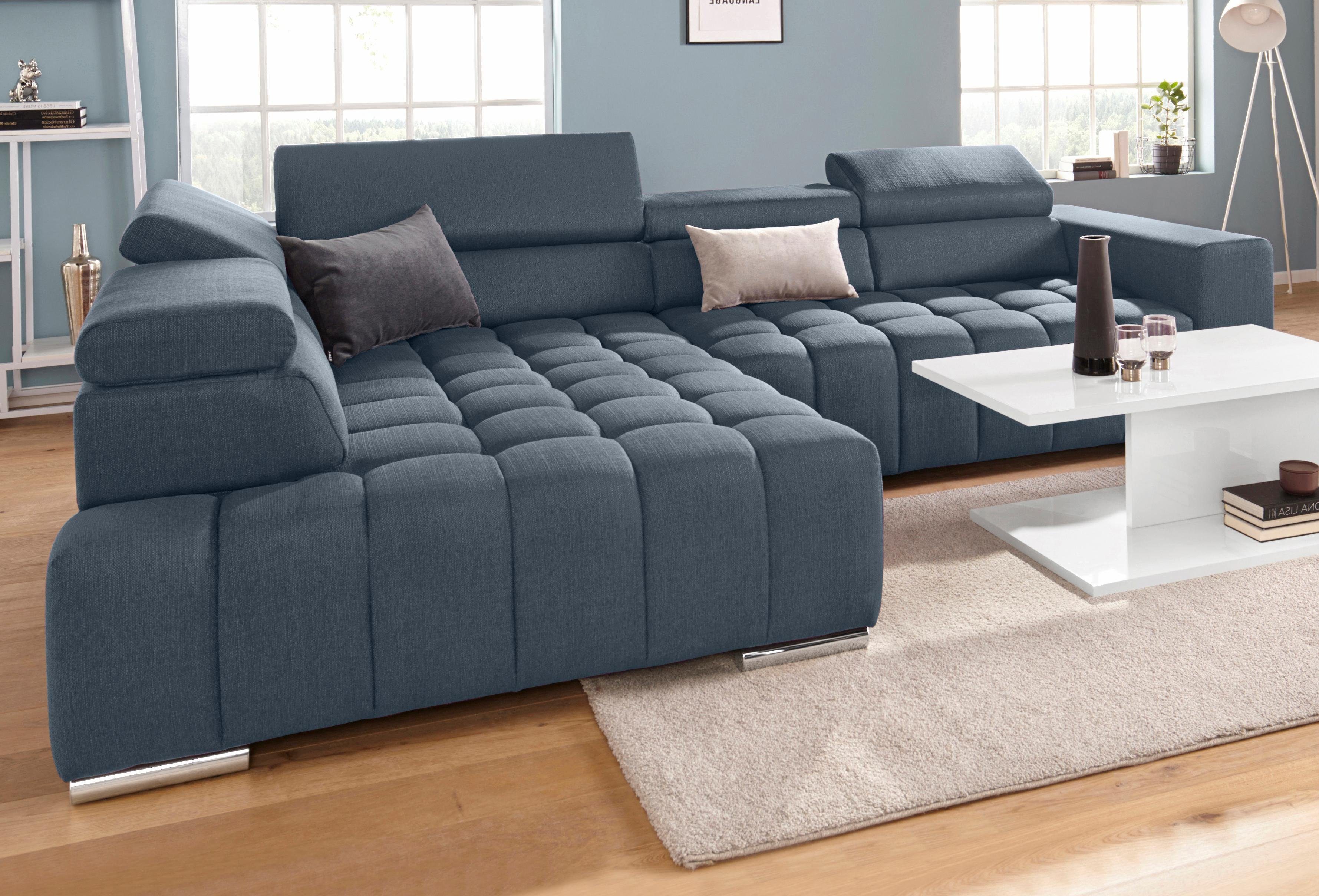 Exxpo - sofa fashion Hoekbank Elias, actuele kruissteek in de zitting, comfortabel, L-vorm met verstelbare hoofdsteun resp. rugleuning, naar keuze met slaapfunctie
