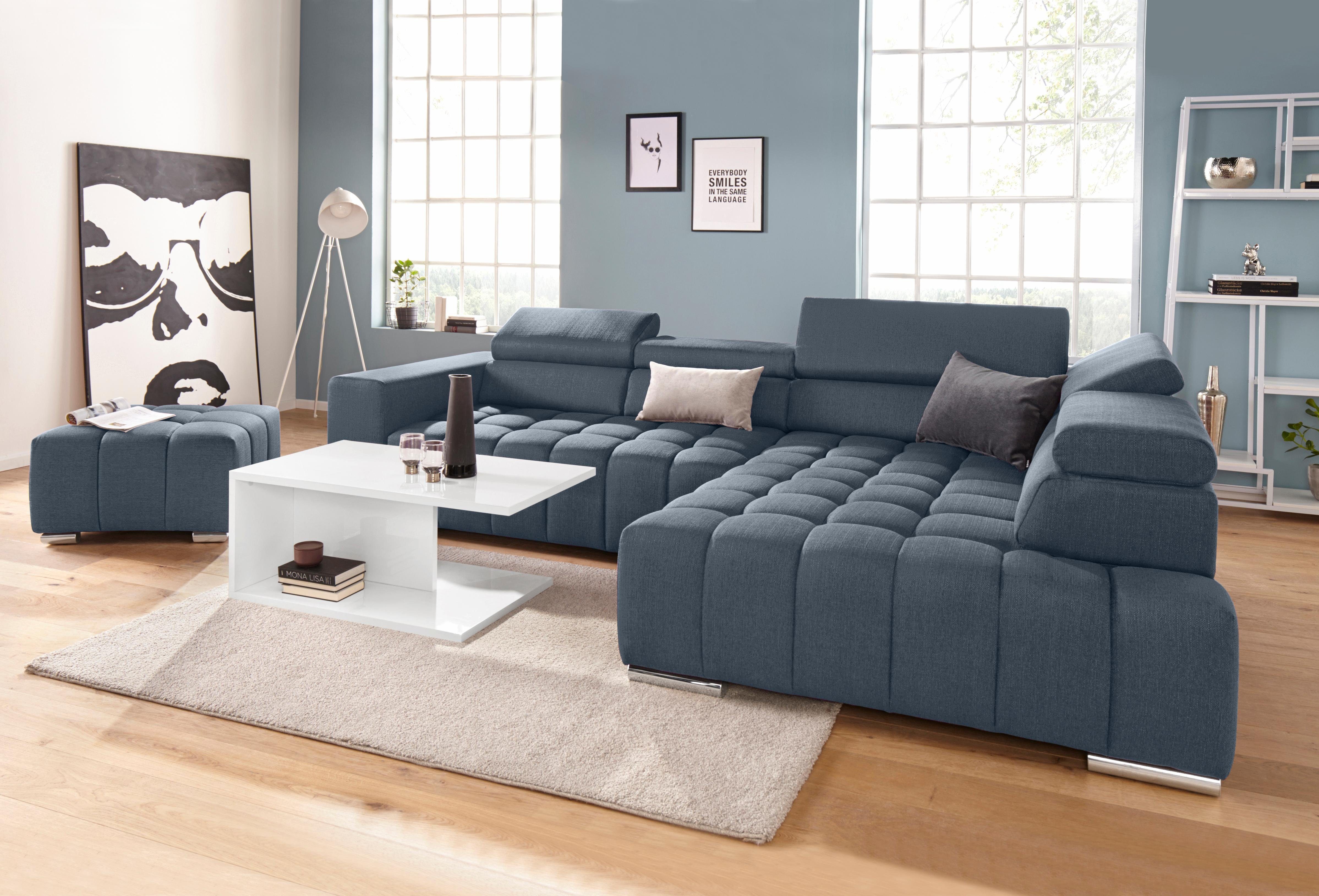 exxpo - sofa fashion Hoekbank Elias, actuele kruissteek in de zitting, comfortabel, L-vorm met verstelbare hoofdsteun resp. rugleuning, naar keuze met slaapfunctie