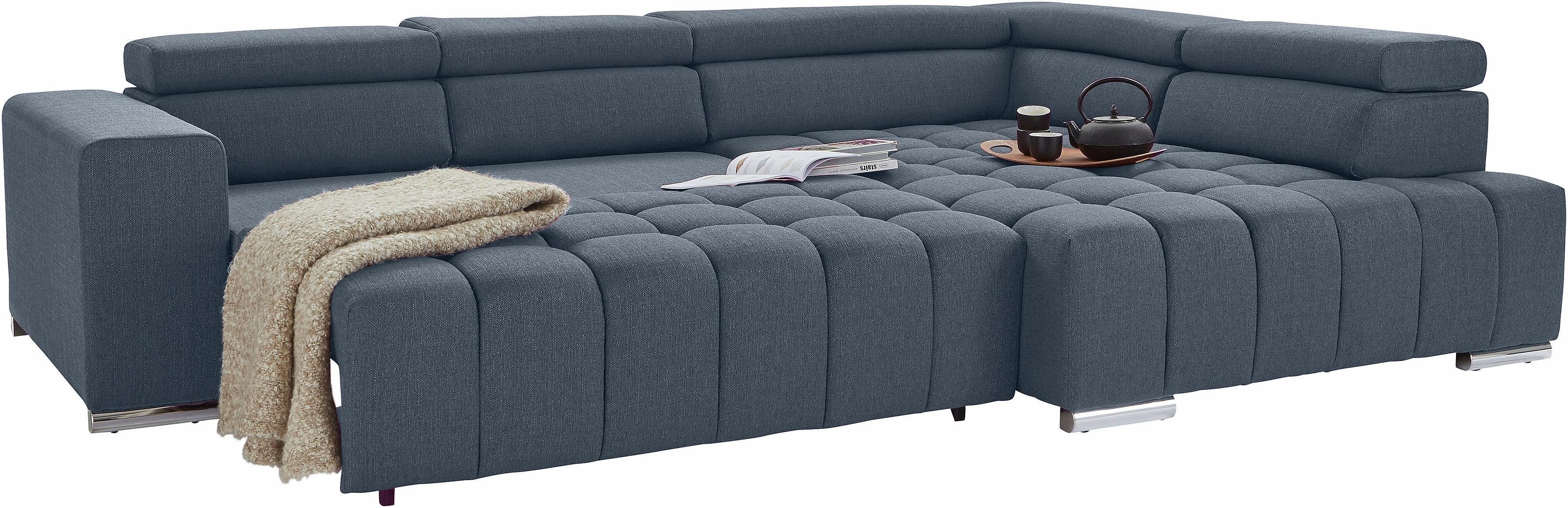 exxpo - sofa fashion Hoekbank Elias, actuele kruissteek in de zitting, comfortabel, L-vorm met verstelbare hoofdsteun resp. rugleuning, naar keuze met slaapfunctie