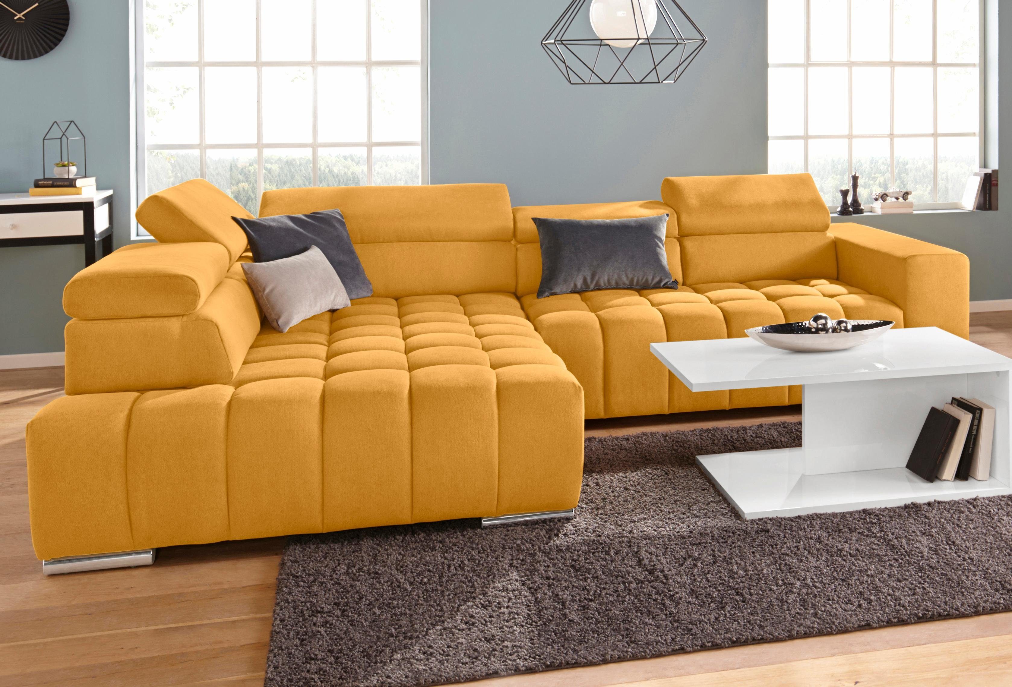 Exxpo - sofa fashion Hoekbank Elias, actuele kruissteek in de zitting, comfortabel, L-vorm met verstelbare hoofdsteun resp. rugleuning, naar keuze met slaapfunctie