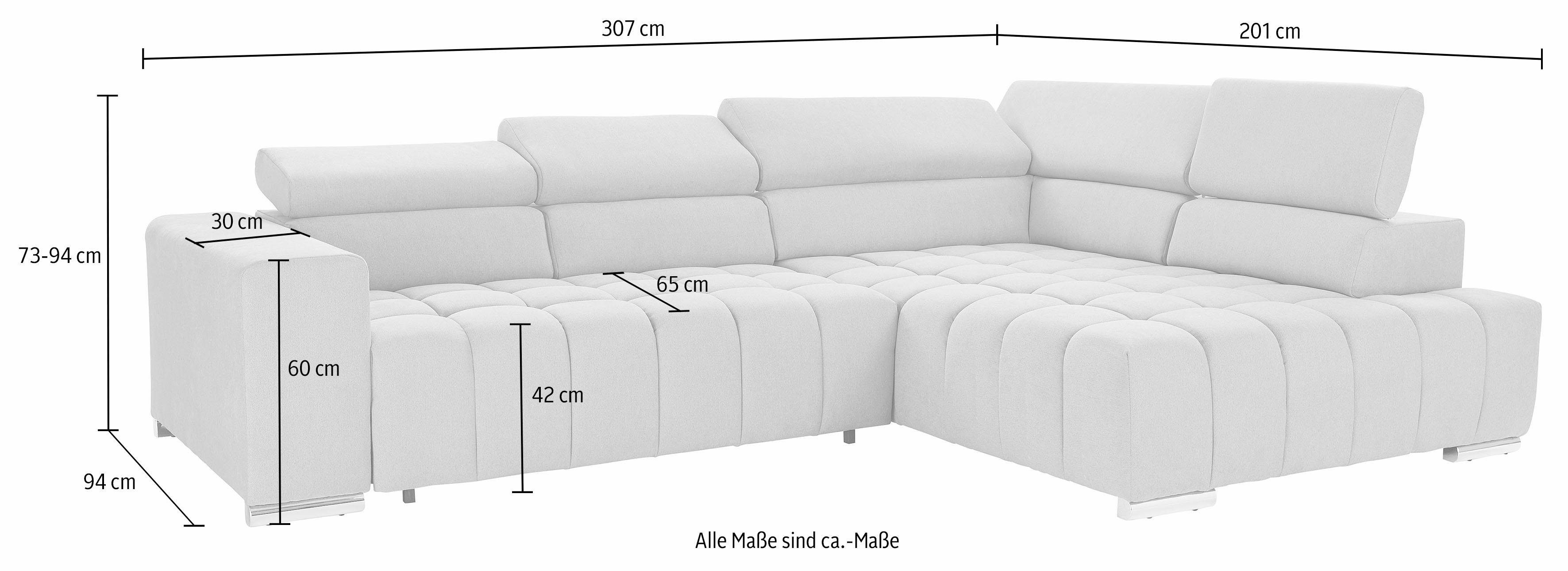 exxpo - sofa fashion Hoekbank Elias, actuele kruissteek in de zitting, comfortabel, L-vorm met verstelbare hoofdsteun resp. rugleuning, naar keuze met slaapfunctie