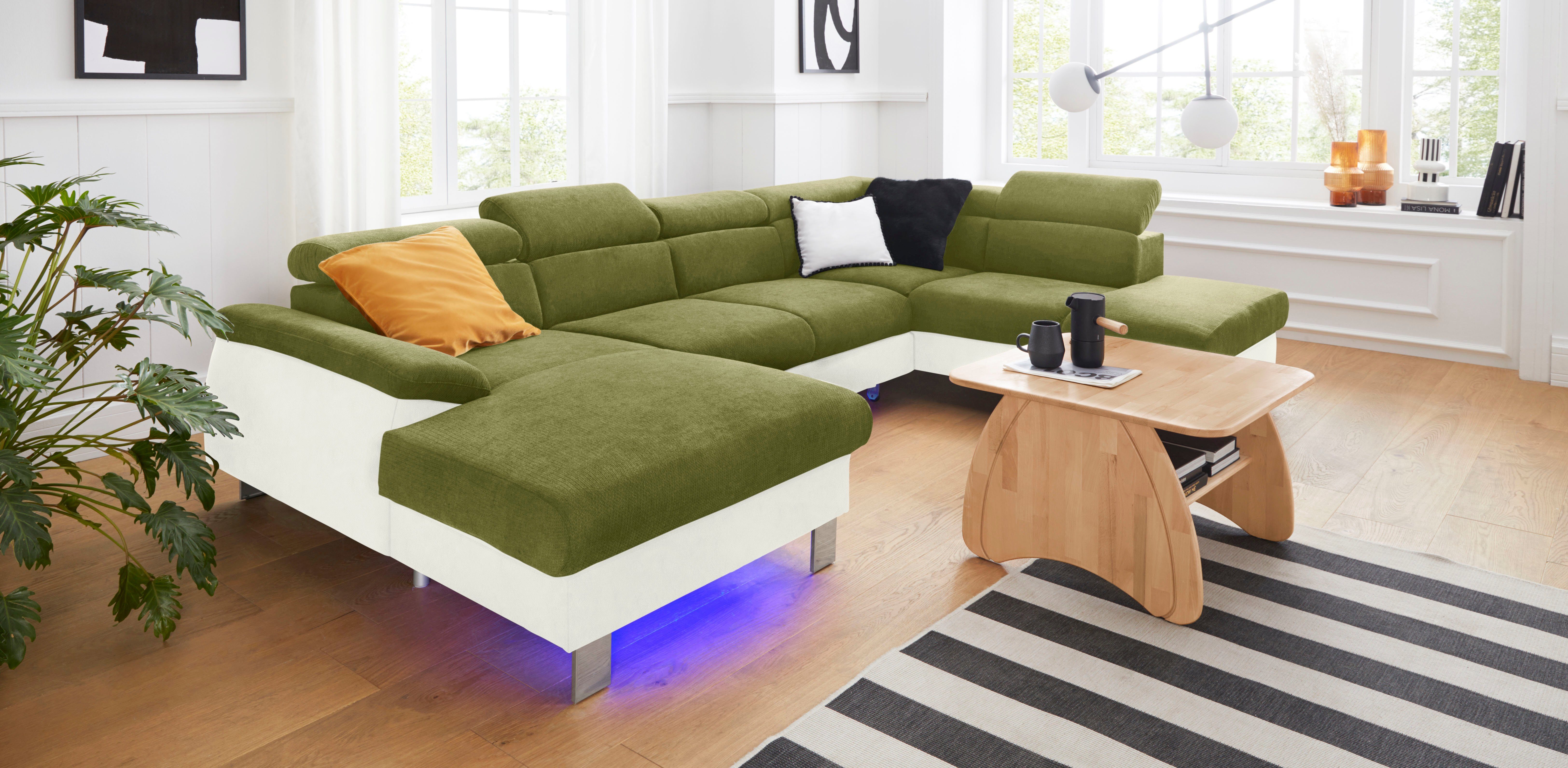 COTTA Zithoek Komaris U-vorm met hoofdeindeverstelling met verstelbare hoofdsteun, naar keuze met slaapfunctie en rgb-led