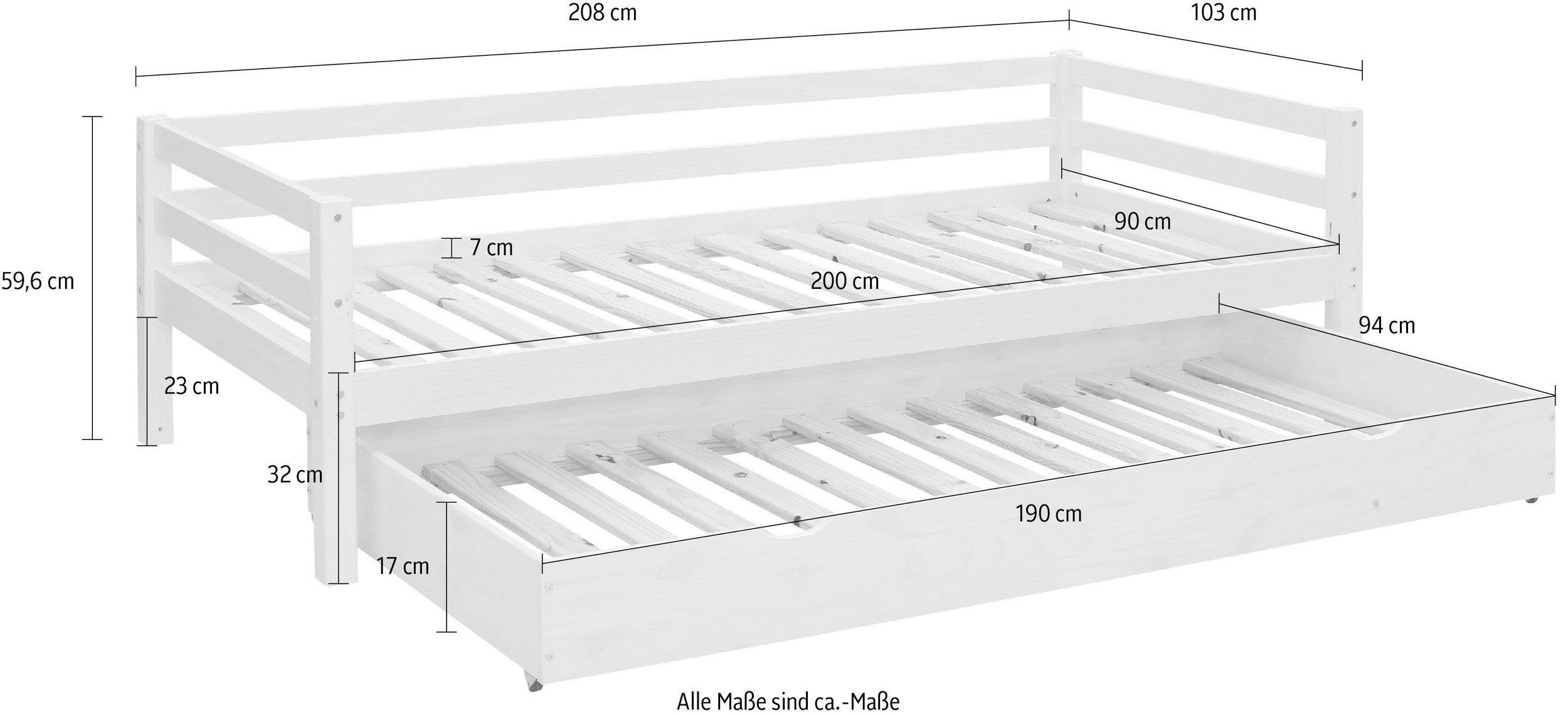 Lüttenhütt Tienerkamerset Alpi Daybed, bureau met opbergruimte en kledingkast in huisstijl (voordeelset, 3-delig)