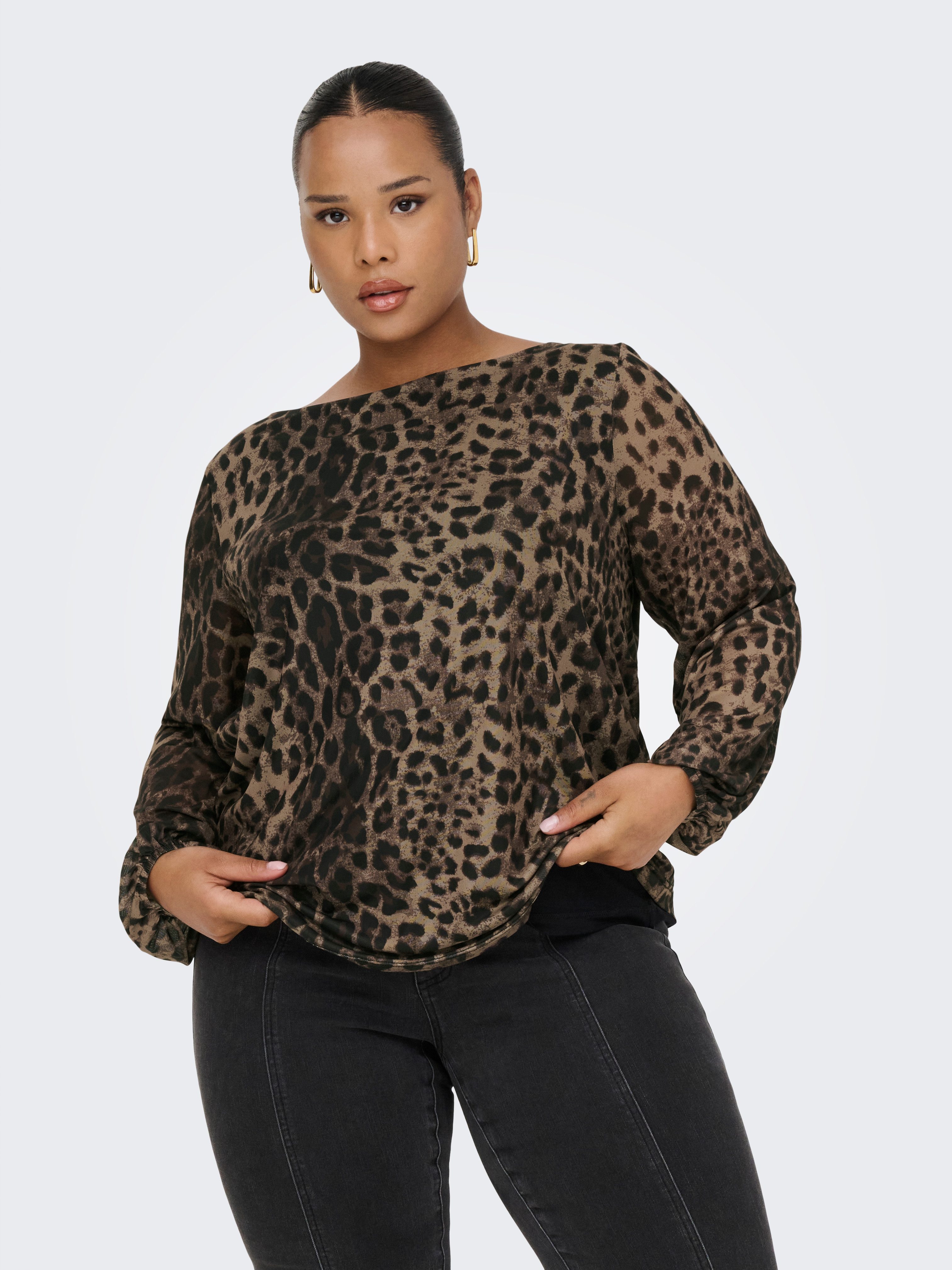 ONLY CARMAKOMA Shirt met lange mouwen CARFOREST LIFE L/S BOATNECK TOP JRS