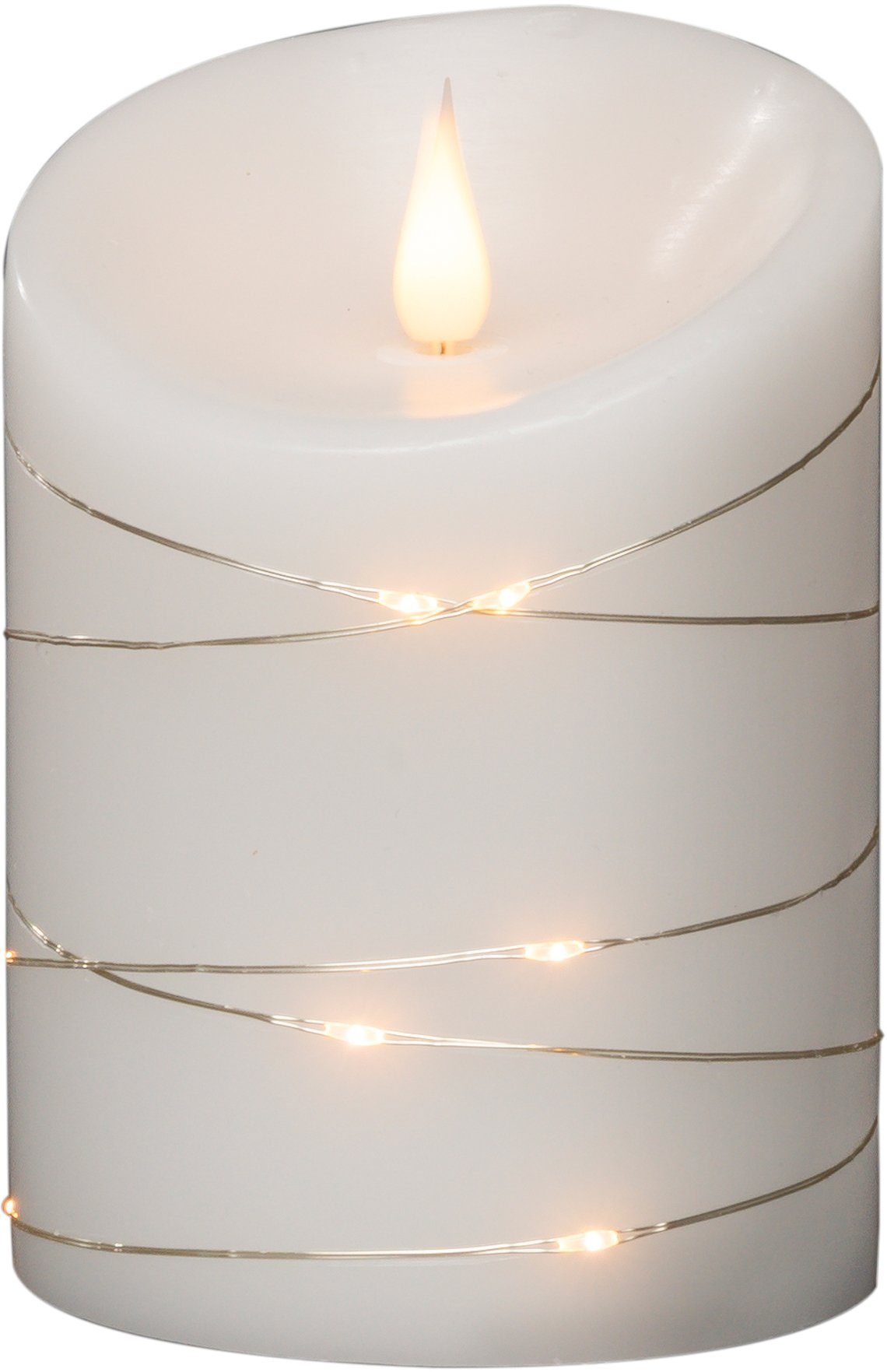 KONSTSMIDE Led-kaars Kerst versiering Ledkaars van echte was, wit, met 3D vlam en zilverkleur. Draad omwikkeld (1-delig)