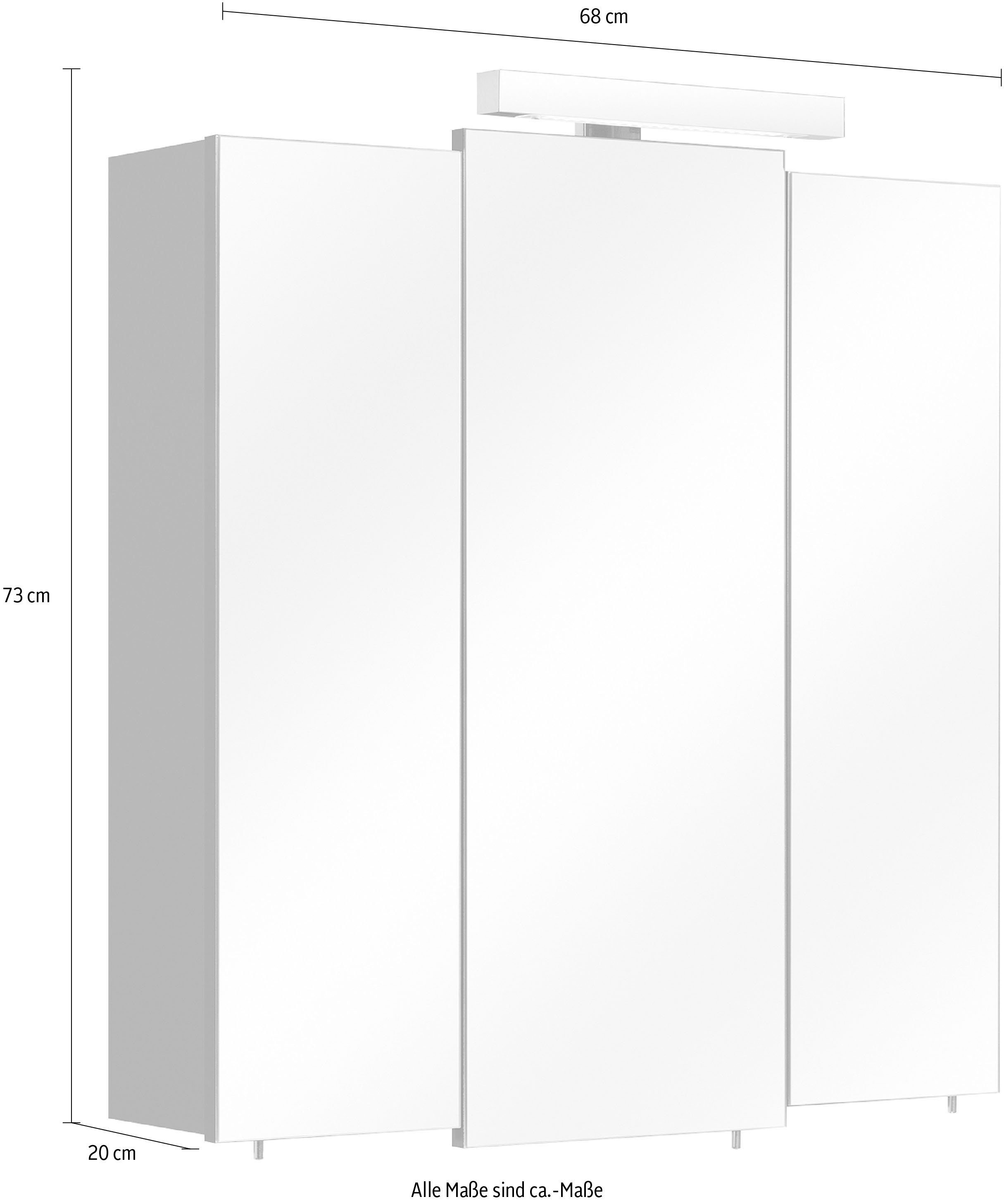 Saphir Spiegelkast Quickset 311 badkamermeubel, 3 spiegeldeuren, 6 planken, 68 cm breed