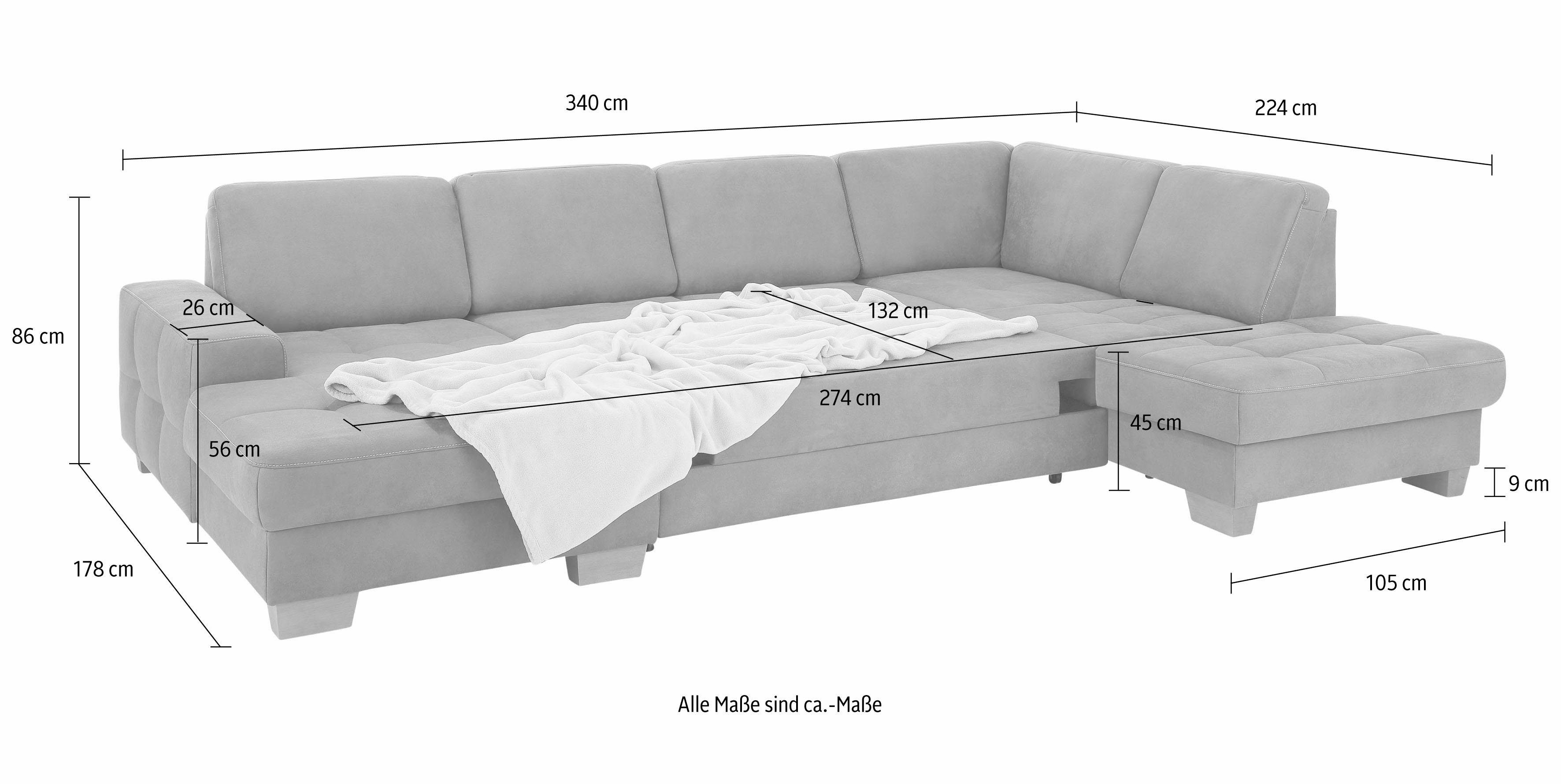 Home affaire Zithoek Puccini U-vorm met binnenvering, zitdiepteverstelling, contrastnaad