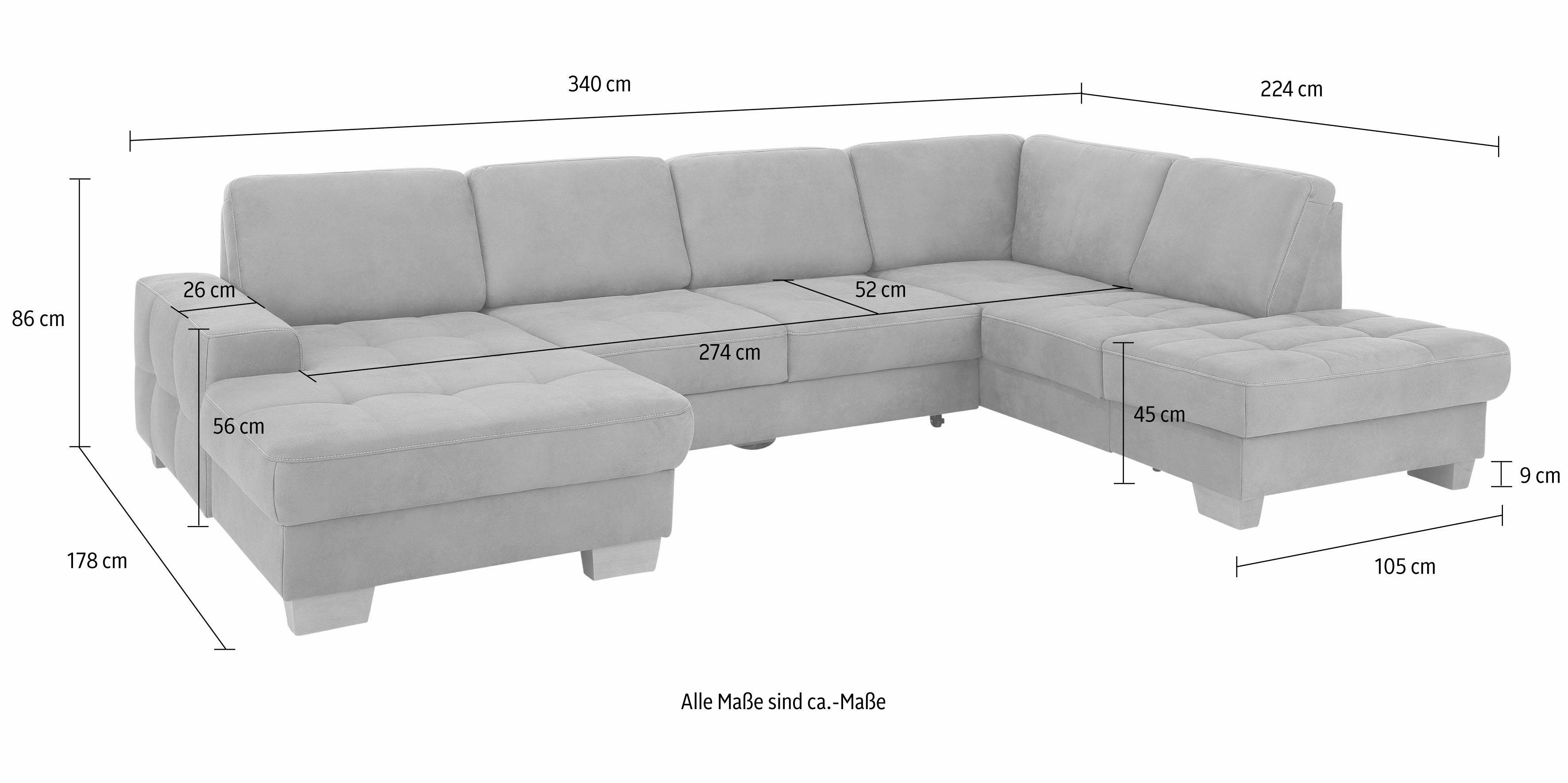 Home affaire Zithoek Puccini U-vorm met binnenvering, zitdiepteverstelling, contrastnaad