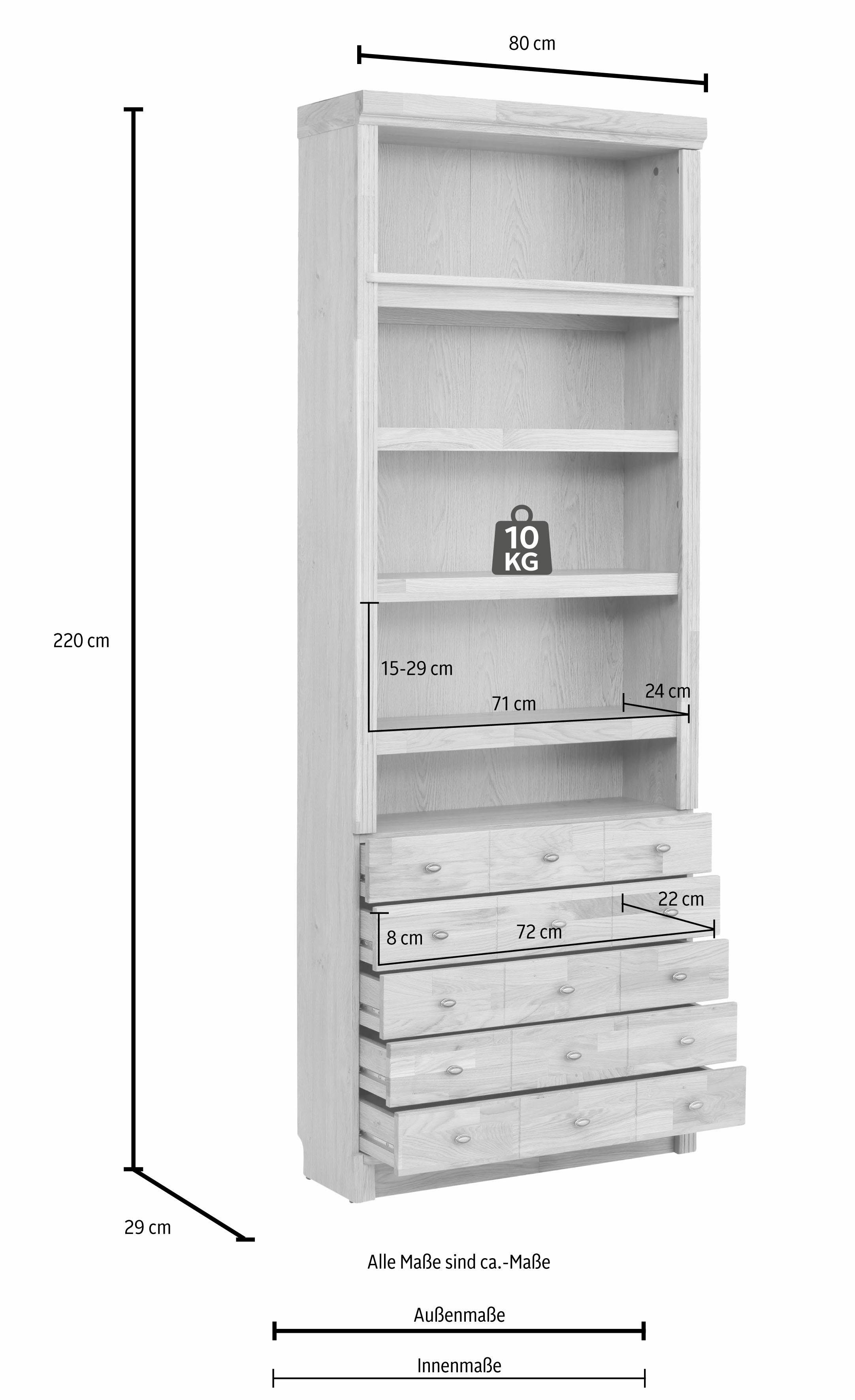Home affaire Boekenkast Soeren van massief grenen, in 2 hoogten, diepte 29 cm, met 5 laden
