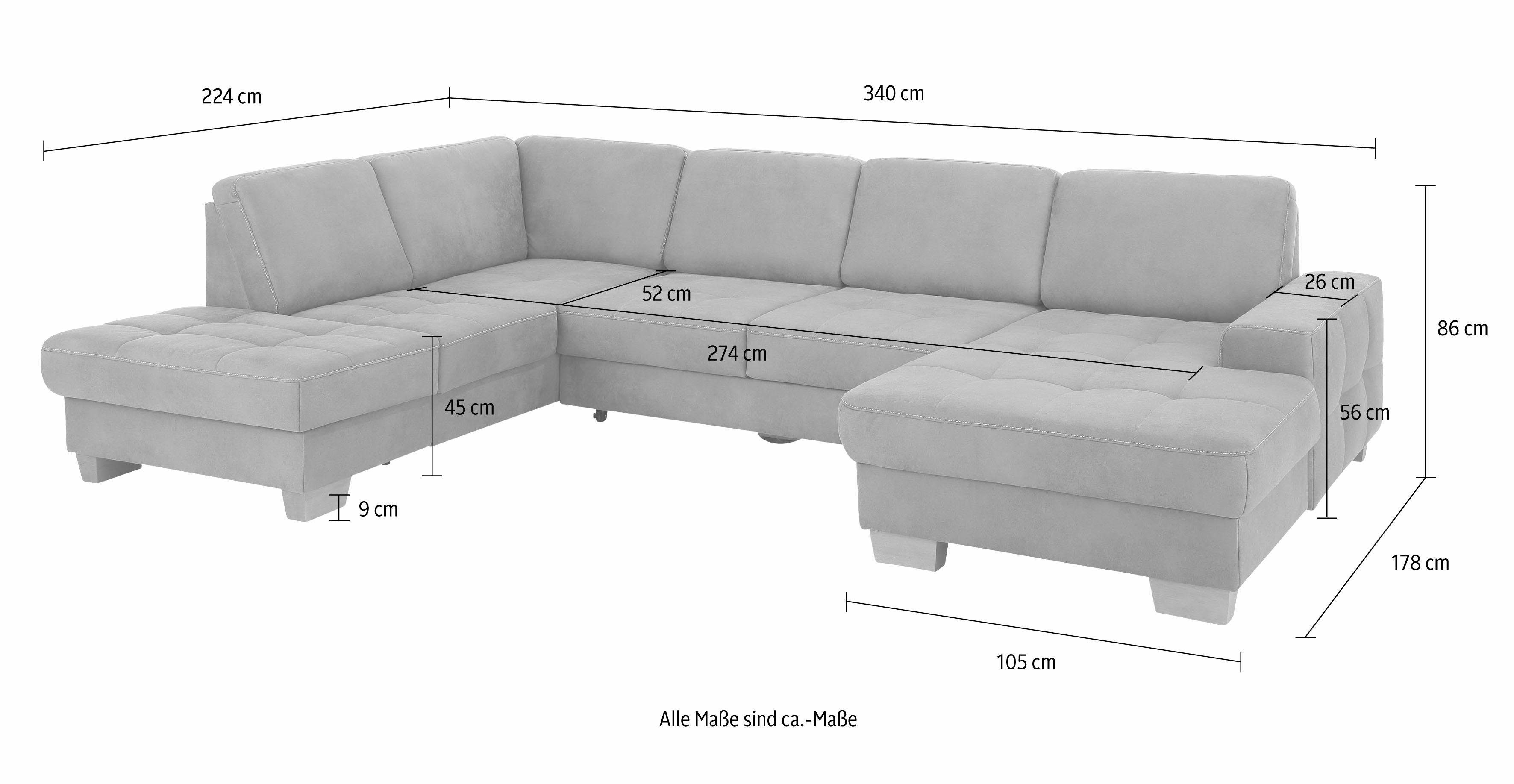 Home affaire Zithoek Puccini U-vorm met binnenvering, zitdiepteverstelling, contrastnaad