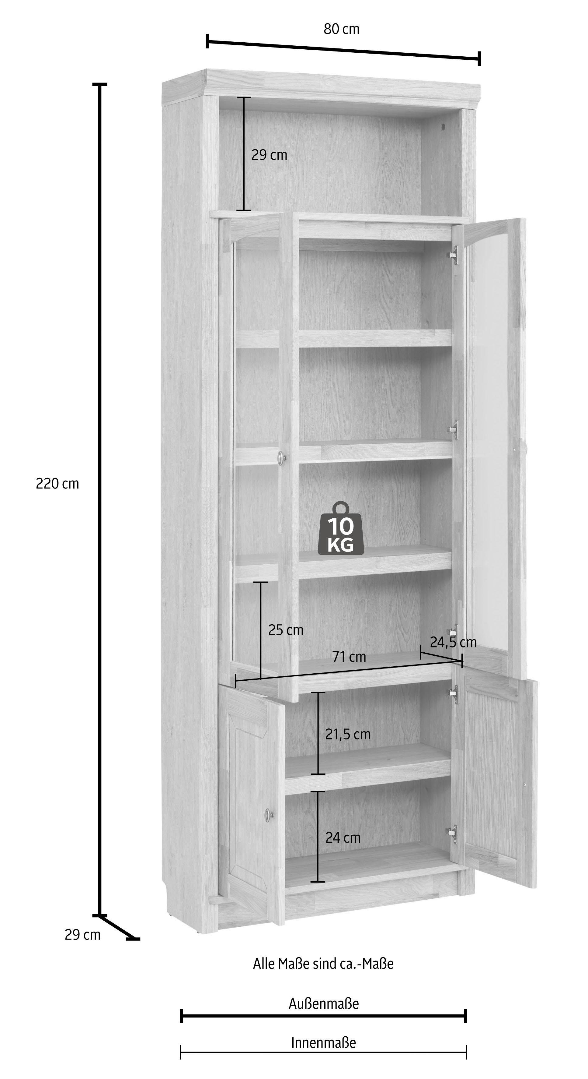 Home affaire Boekenkast Soeren massief grenen, in 2 hoogten, diepte 29 cm, deuren met vensterglas-inzet