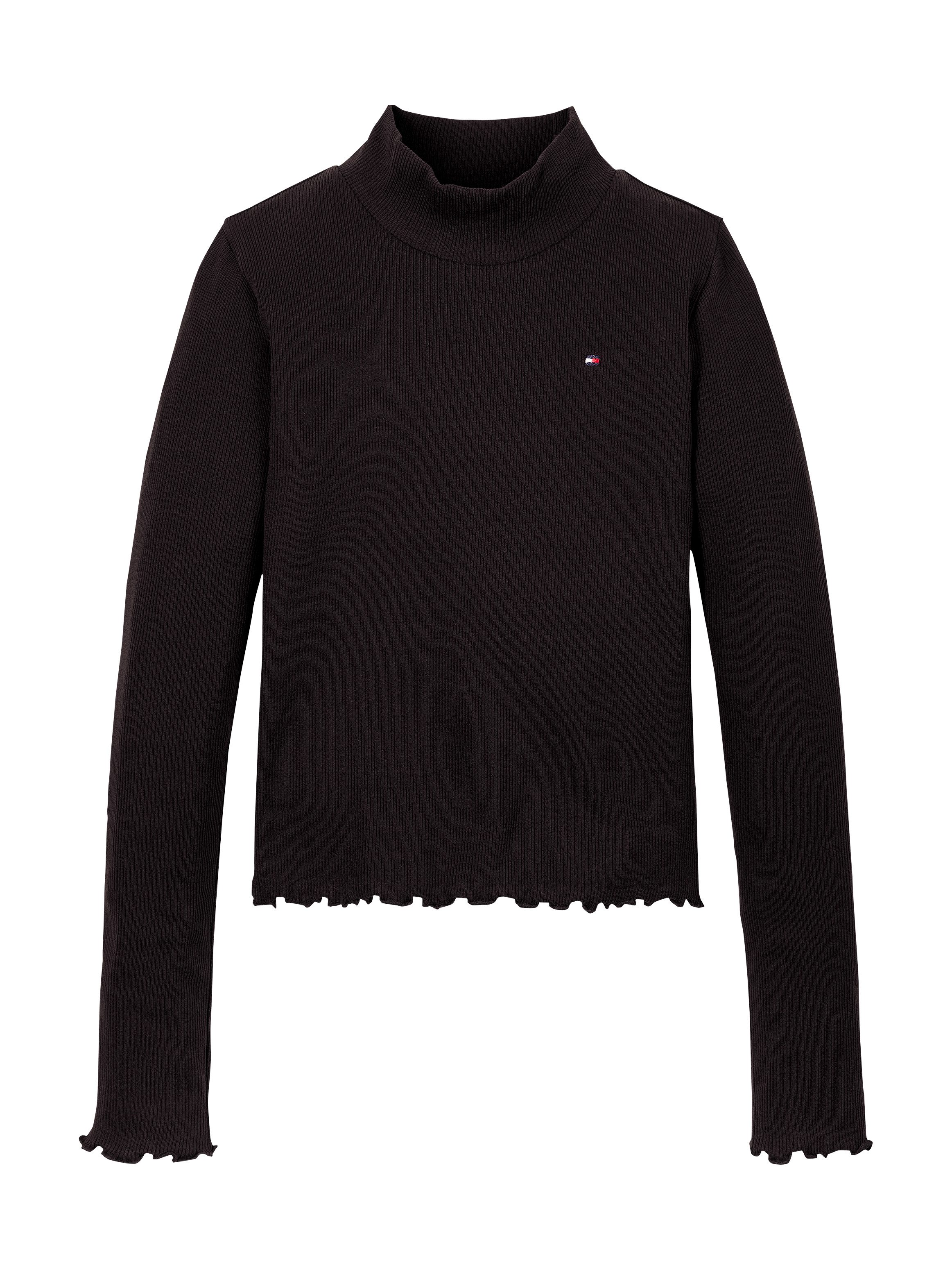 Tommy Hilfiger Shirt met lange mouwen MOCK NECK RIB TOP LS met babylock-zoom, logo-borduursel