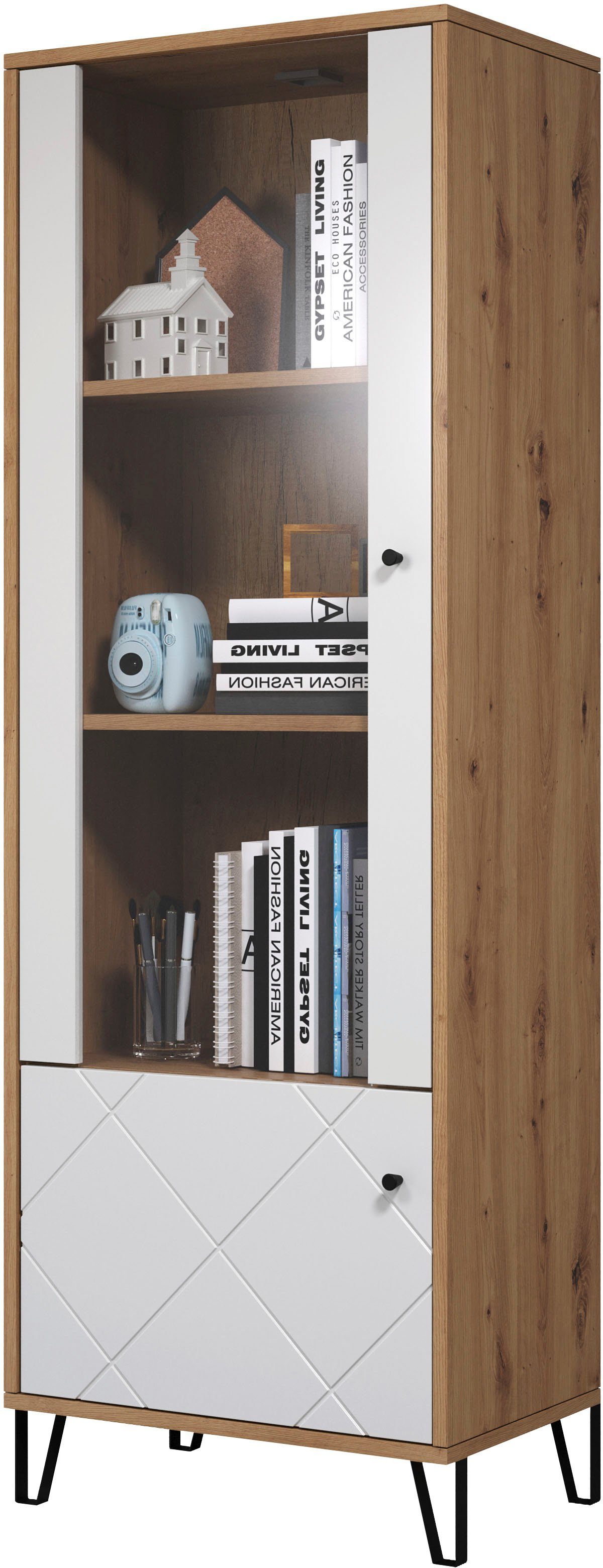 Places of Style Staande vitrinekast Tarragona met frezingen in ruitlook, h/b 172/63 cm