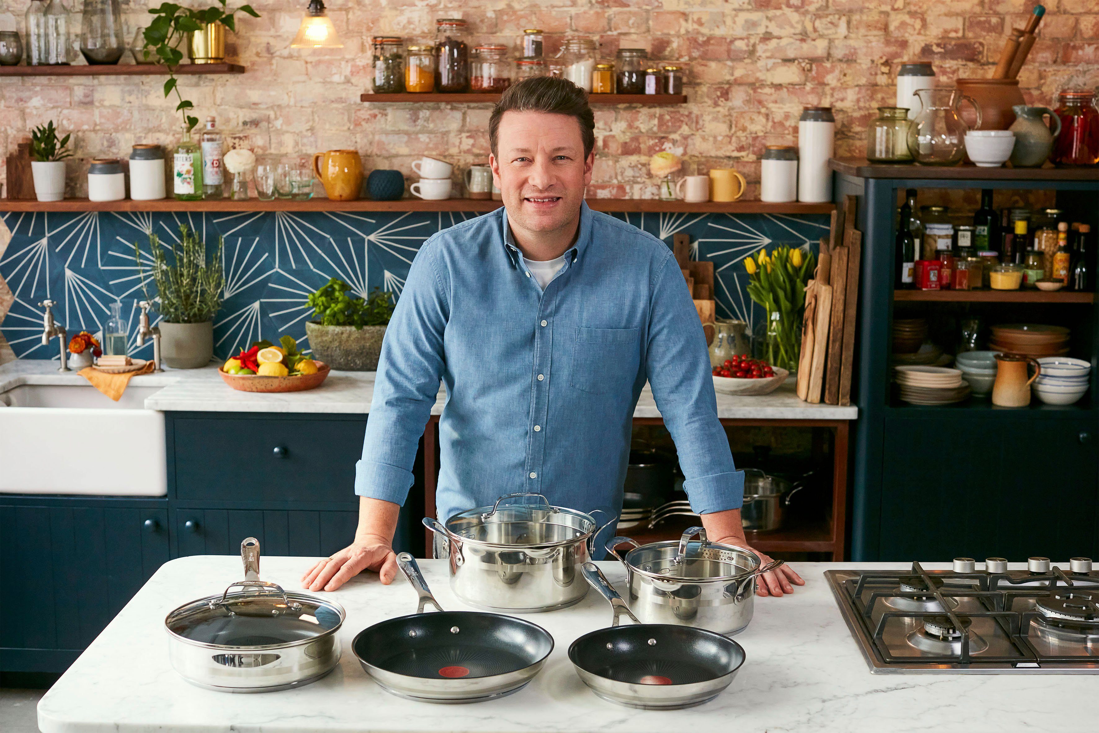 Tefal Pannenset Jamie Oliver Cook Smart voor alle kookplaten, inductie, thermo-signaal (set, 3-delig)