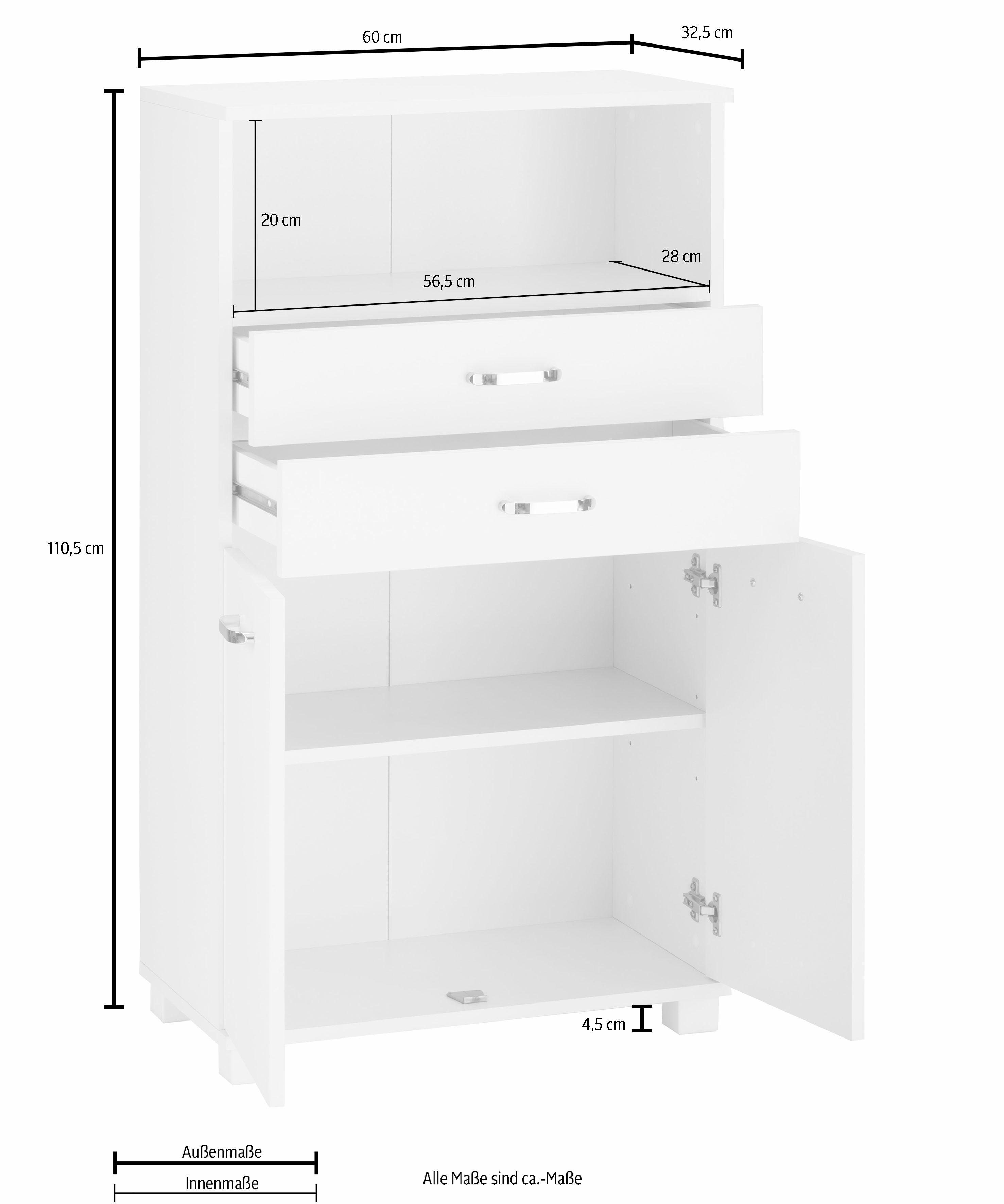 Schildmeyer Halfhoge kast Colli in verschillende kleuren Breedte 60 cm, badkamerkast met metalen handgrepen, plank