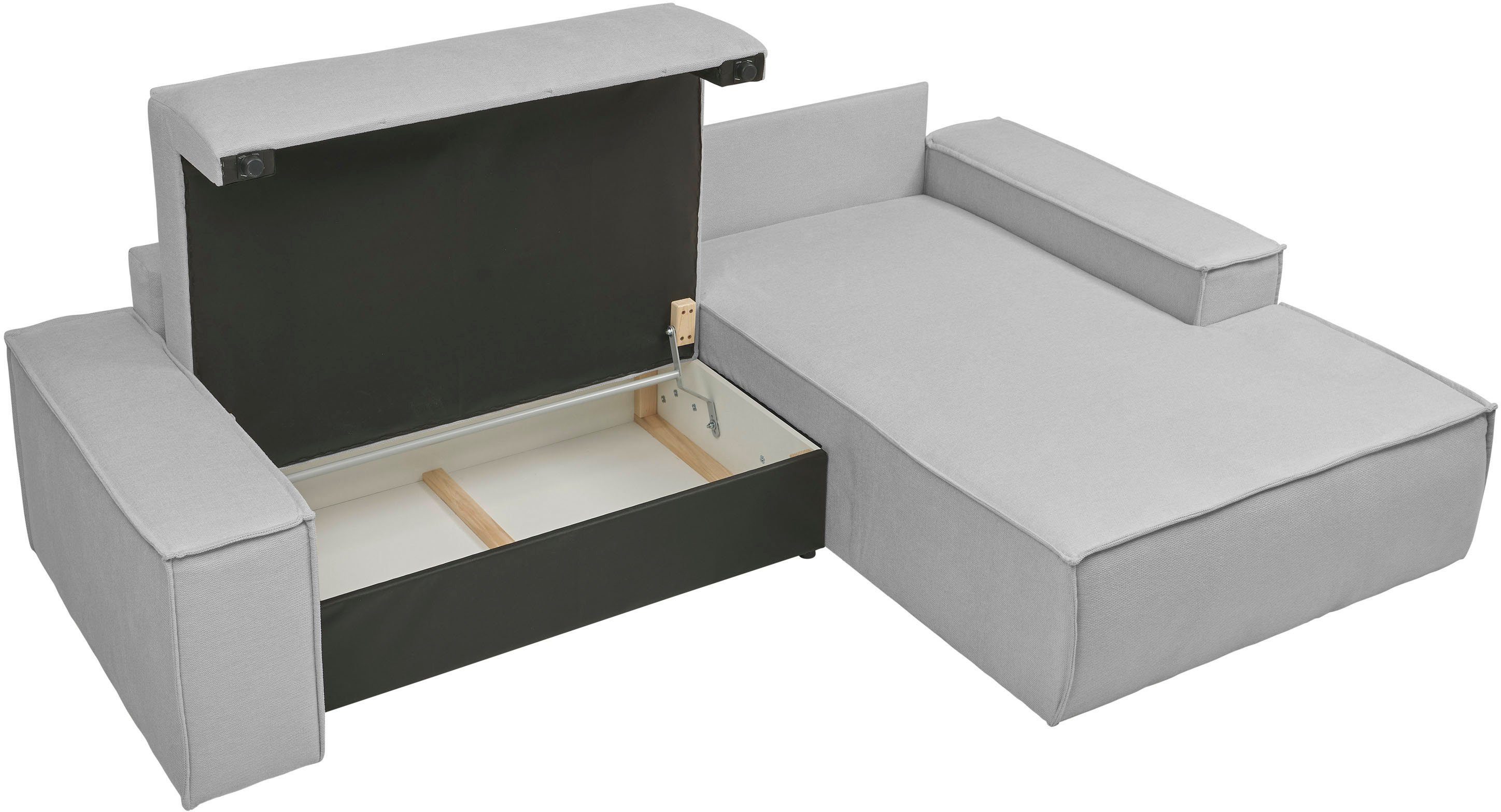 andas Hoekbank Finnley slaapbank 267 cm in Bouclé, fijne structuur en cord, L-vorm