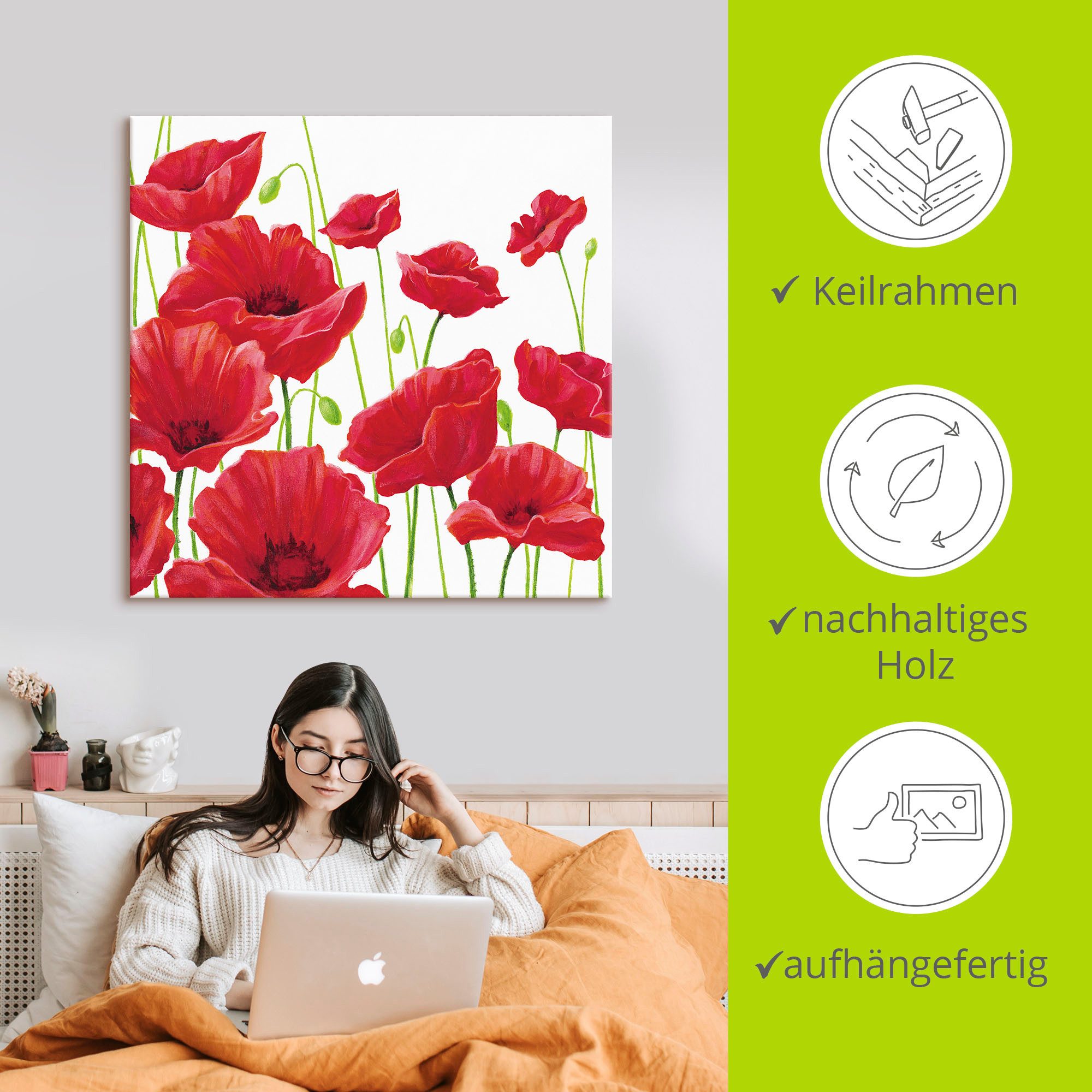 Artland Artprint Rode klaprozen I als artprint van aluminium, artprint voor buiten, artprint op linnen, poster, muursticker