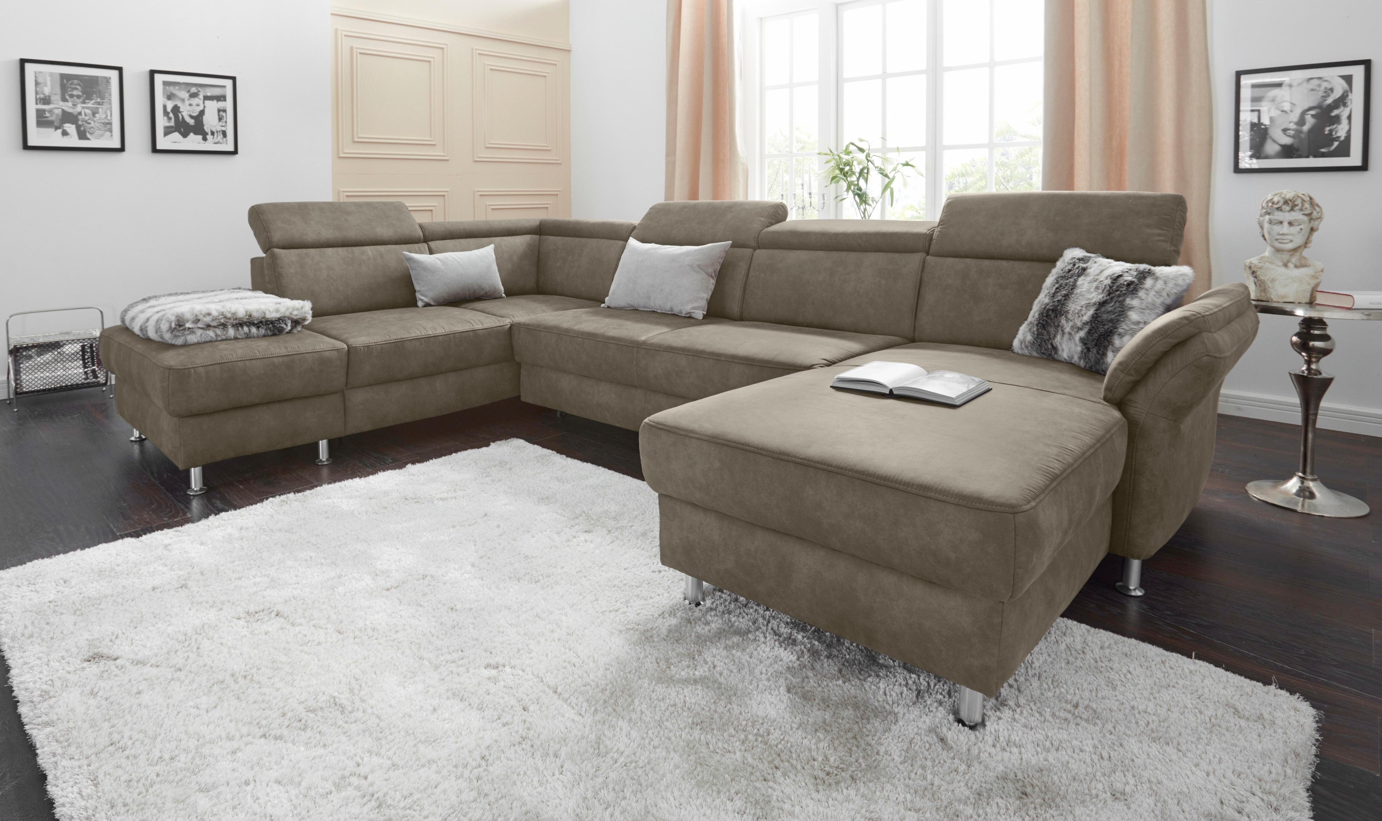 sit&more Zithoek Avignon U-vorm naar keuze met slaapfunctie en bergruimte, met verstelbare hoofdsteun bruin, zithoeken, Breedte ligoppervlak: 272 cm,