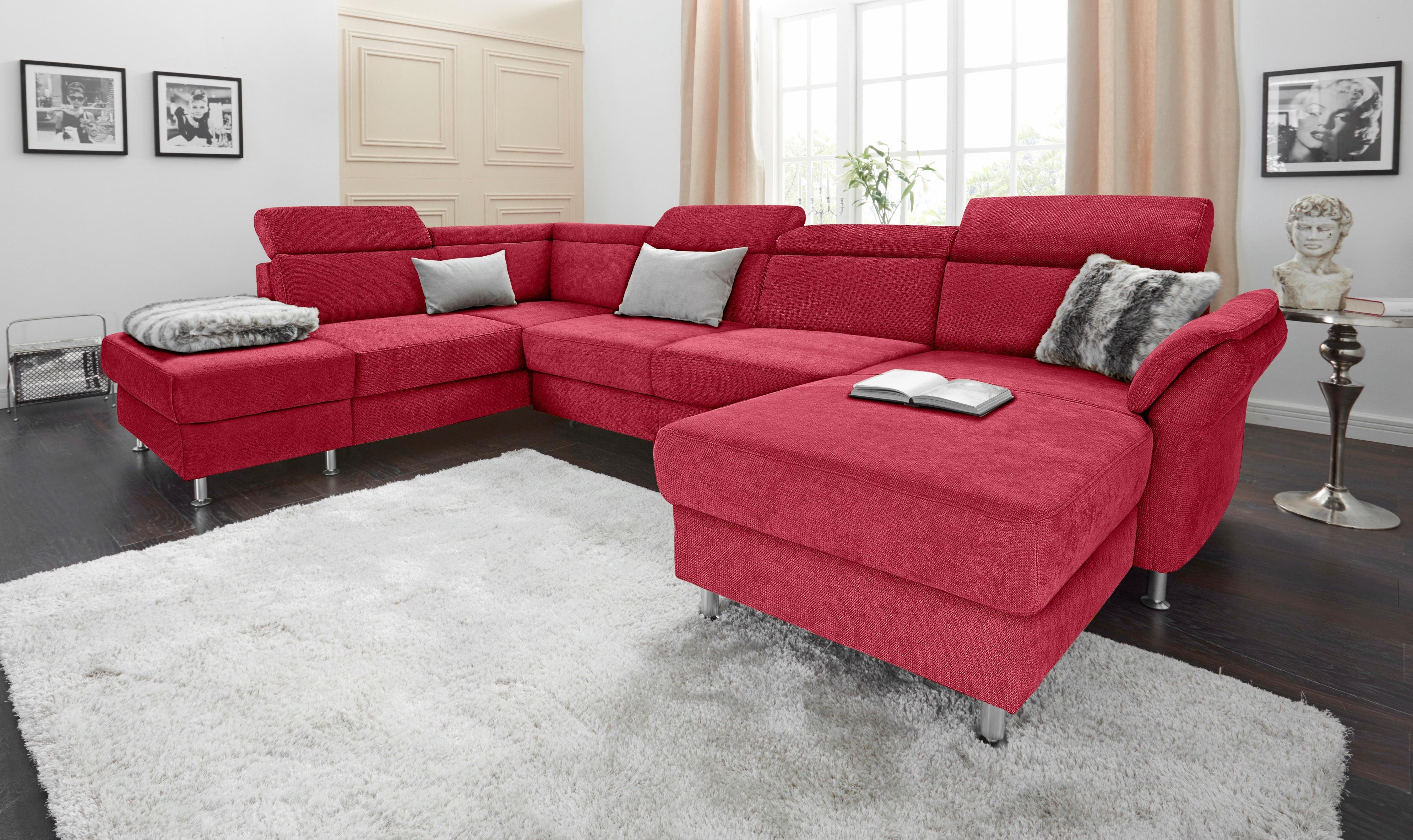 sit&more Zithoek Avignon U-vorm naar keuze met slaapfunctie en bergruimte, met verstelbare hoofdsteun rood, zithoeken, Breedte ligoppervlak: 272 cm