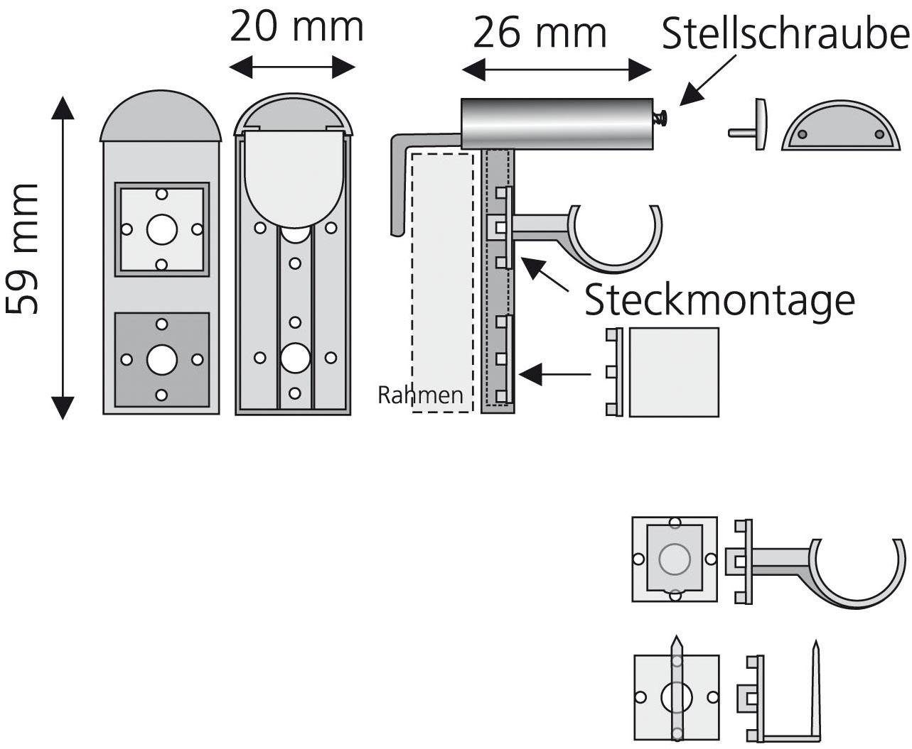 Liedeco Klem drager voor glazen ruitstaven (set, 2 stuks)