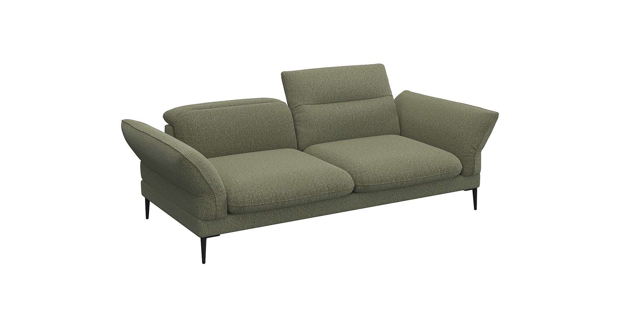 FLEXLUX 2,5-zits Salino, functie-sofa, relaxsofa Bank met arm- en hoofdeinde verstellingen, koudschuim & staalgolven groen, 2-zitsbanken
