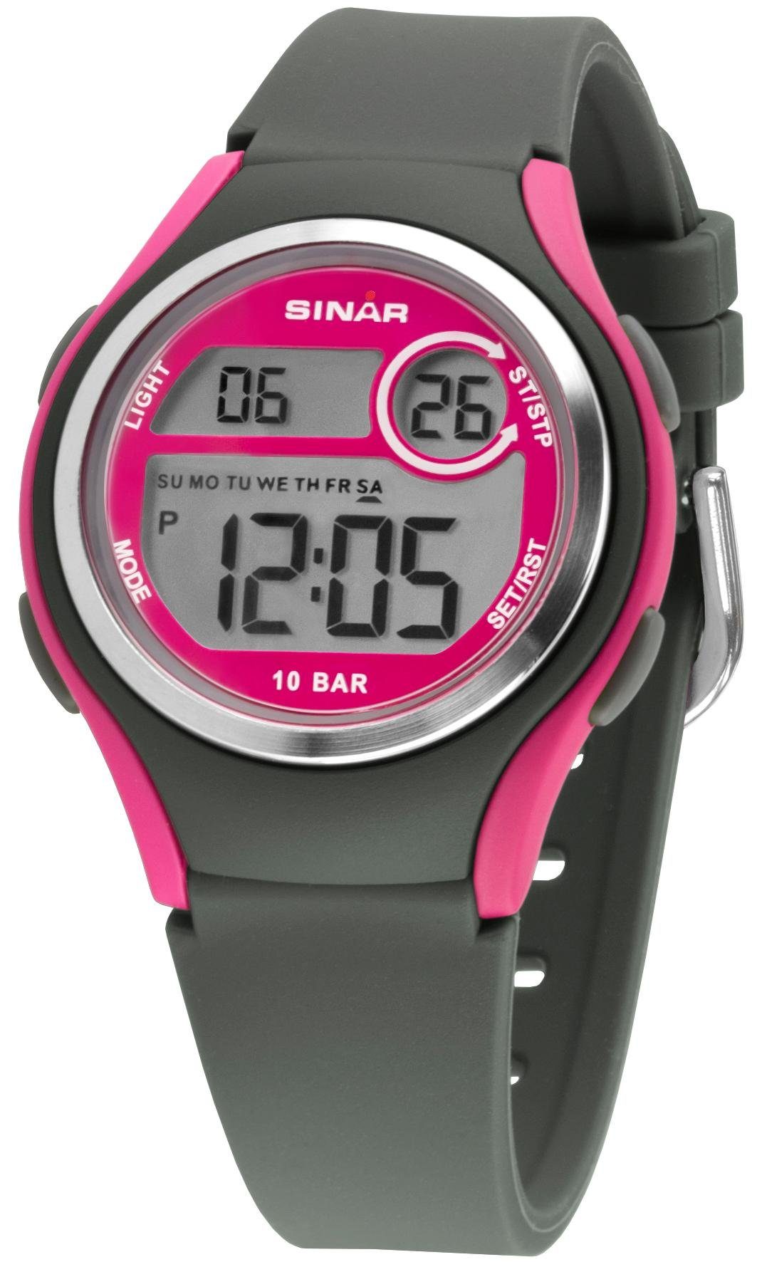 SINAR Chronograaf Horloge, quartz, digitaal, dames, jongeren, tot 10 bar waterdicht.