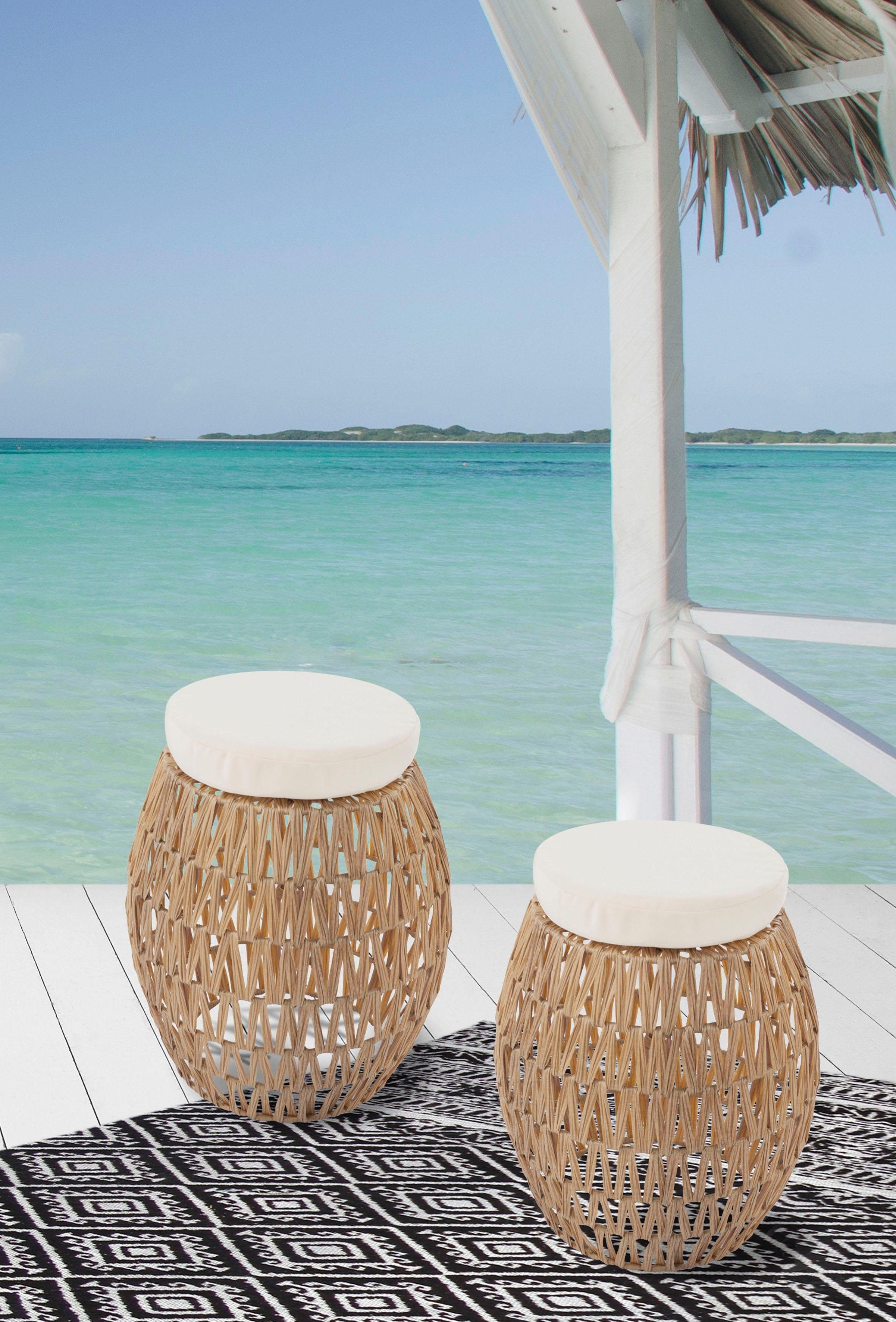 Kayoom Rotanstoel Stoel / Hocker Alba Lichtbruin, 2-delige set rattan hockers, bast-look (1 stuk)