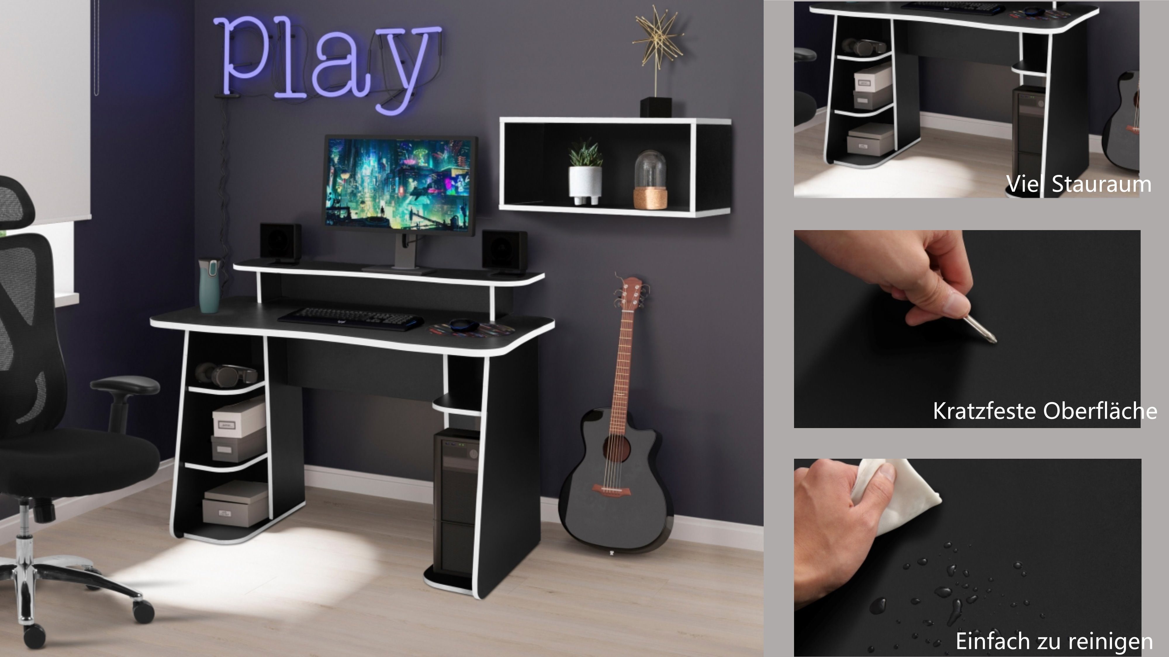 INOSIGN Gamingtafel GAME, computertafel, bureau, computervak, monitorblad