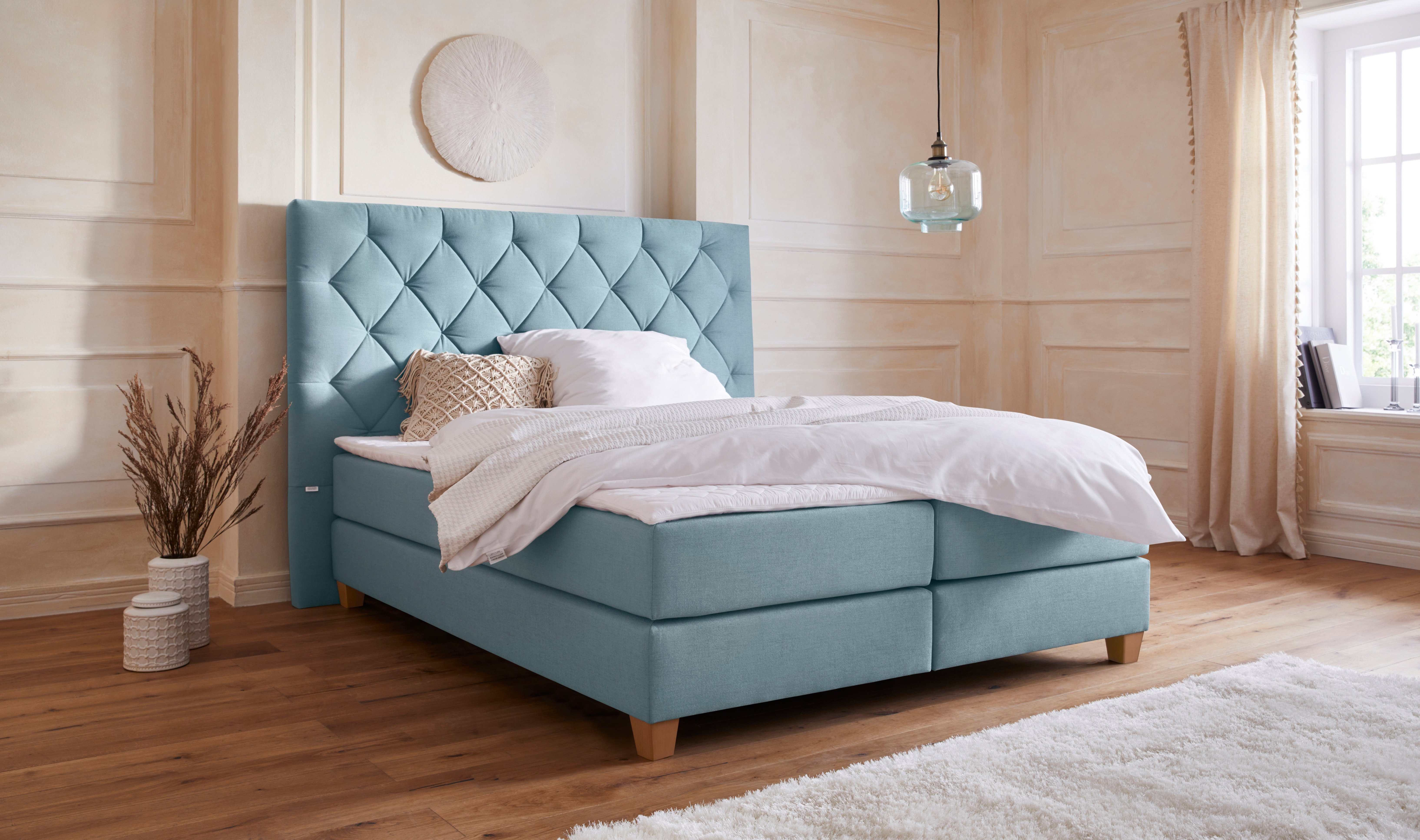 Guido Maria Kretschmer Home&Living Boxspring Harmones hoog in 3 breedten, hardheid ook gemengd met elk 1 matras in h2 en h3 boxsprings groen