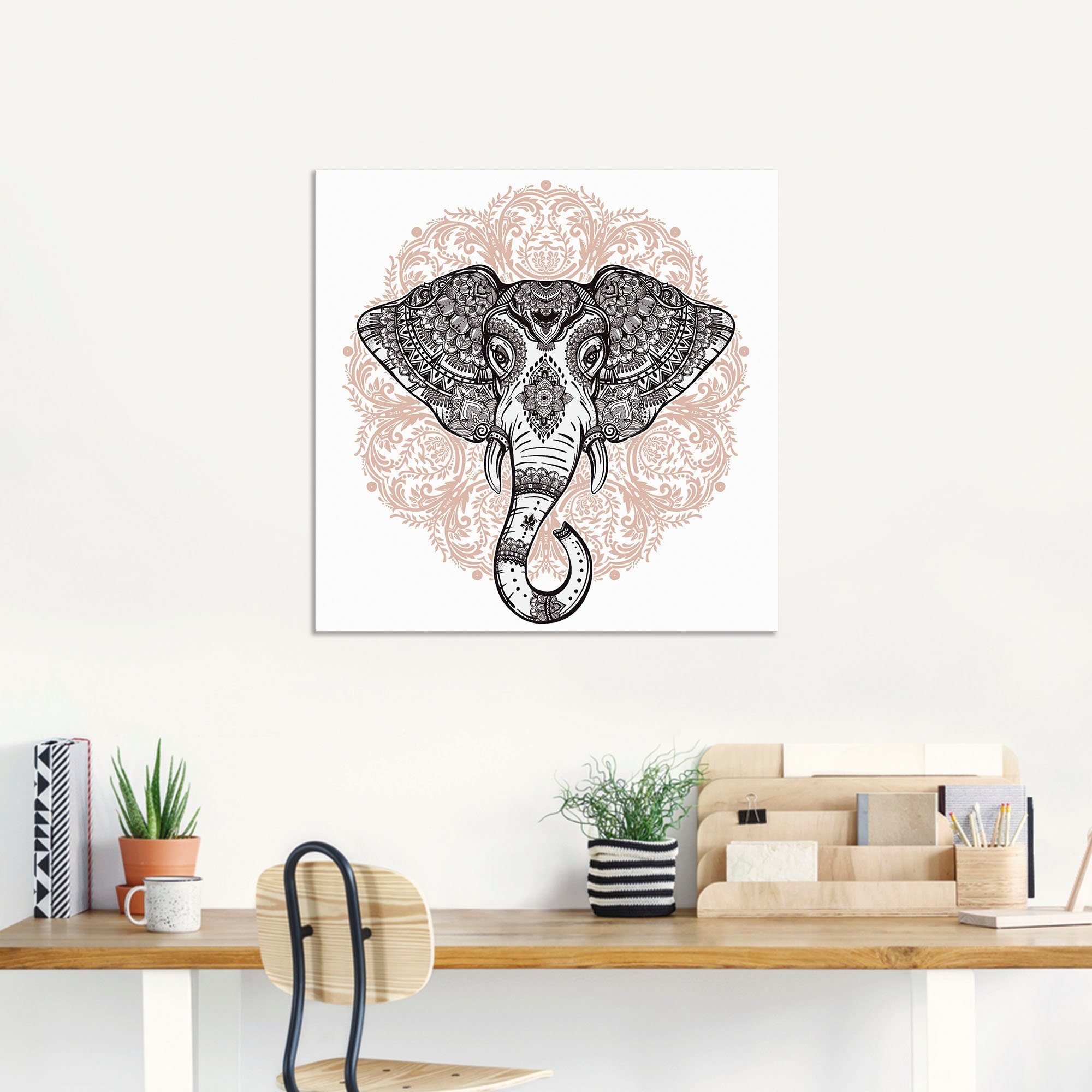 Artland Artprint Vintage mandala olifant als artprint op linnen, poster, muursticker in verschillende maten