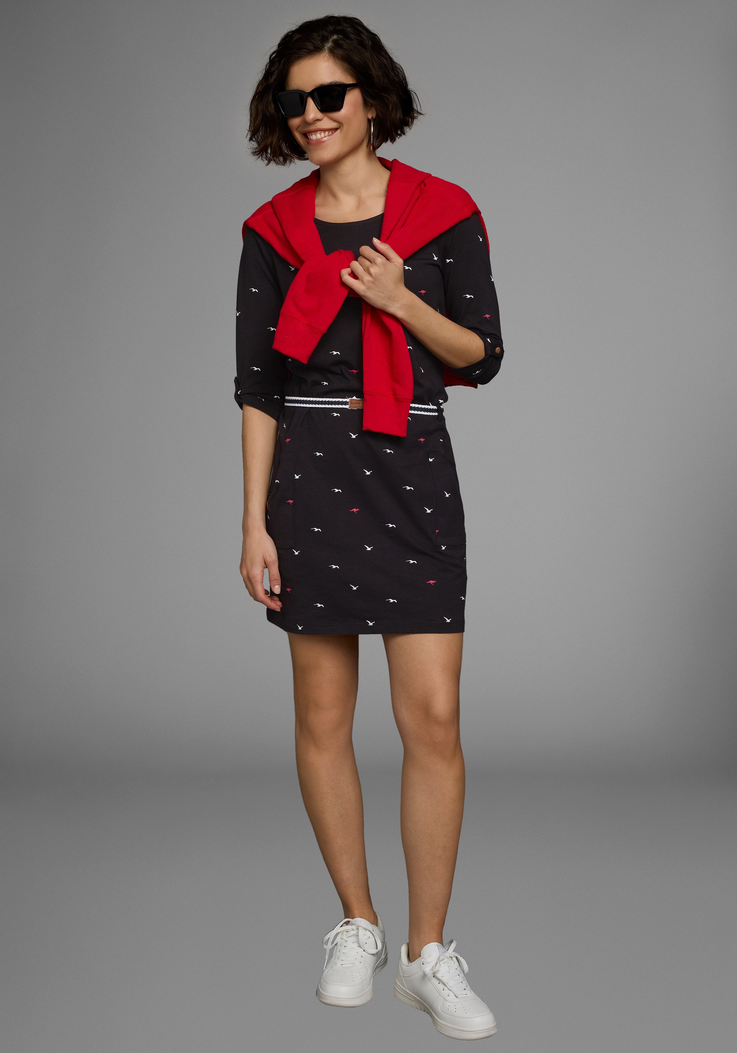 KangaROOS Jerseyjurk figuurvolgende pasvorm, van katoenmix (set, Met een afneembare riem) dames jerseyjurken maat 32 (XS) zwart